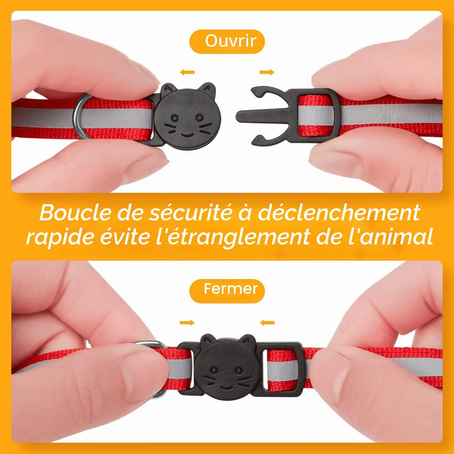 Collier Chat Réfléchissant Anti-étranglement avec Cloche, Réglable, 12 Couleurs, 2 Étiquettes Anti-Perte