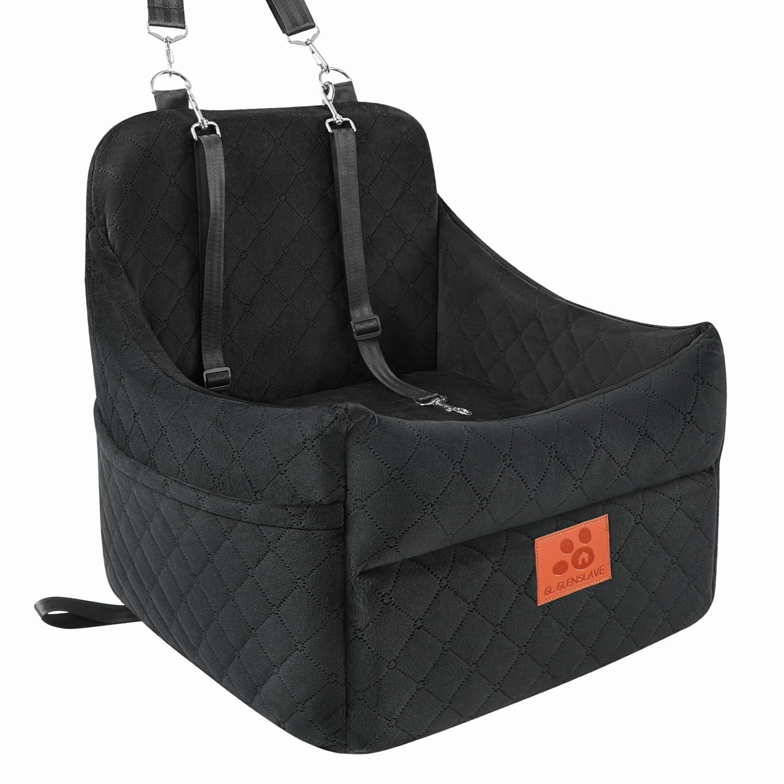 GL GLENSLAVE Siège auto pour chiens de petite/moyenne taille, sièges de voiture rehausseurs pour chiens de moins de 15,9 kg, siège auto amovible et lavable avec poches de rangement, 2 ceintures de