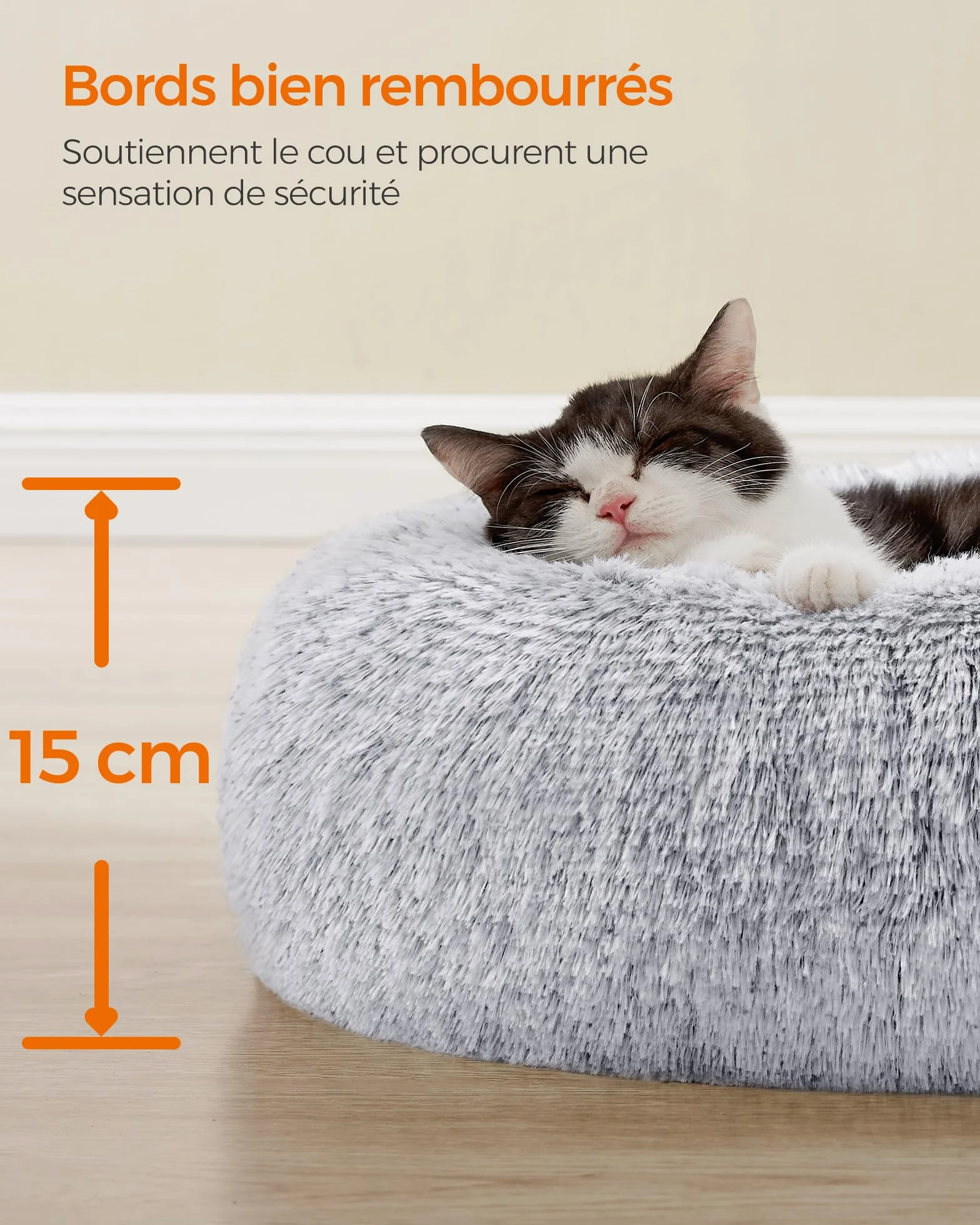 Feandrea Panier pour Chien Lit Ronde Forme Beignet Canapé Coussin Amovible Lavable Tissu Peluche Doux Ø40 cm Gris Ombré