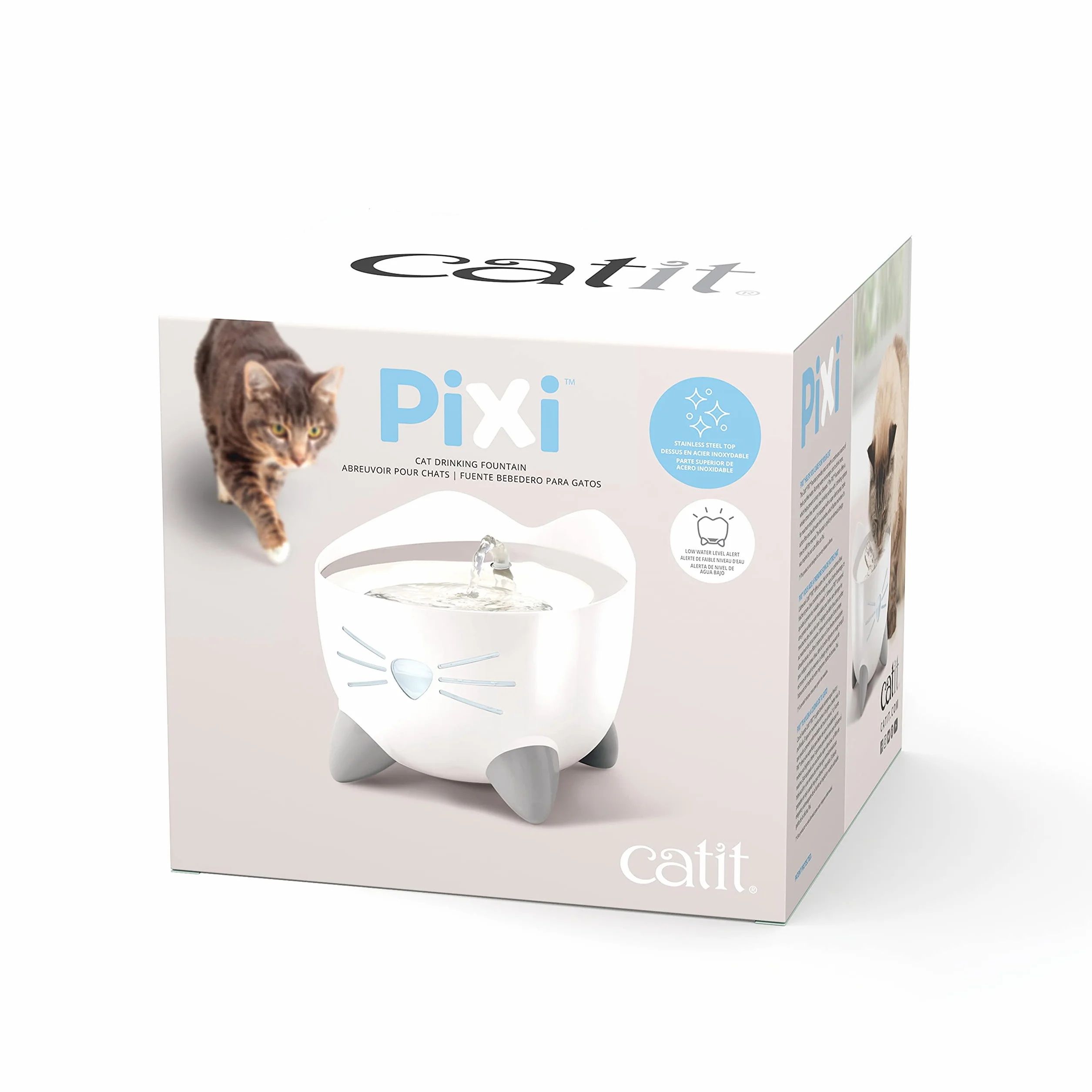 Catit Pixi Fontaine en Acier Inoxydable pour Chats, 2,5 l, Blanc