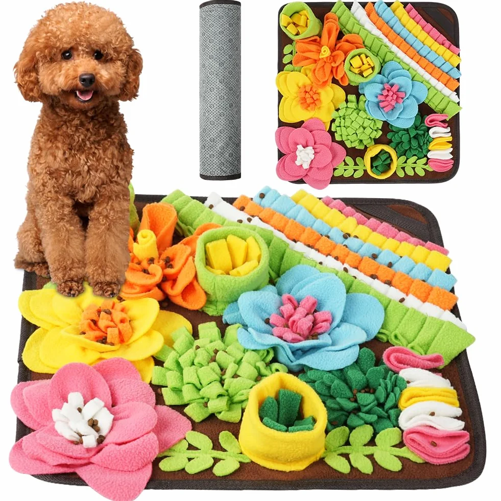 Tapis à renifler pour Chien OSDUE 39x39cm Tapis de Fouille Alimentation Lente Lavable Pliable Brun