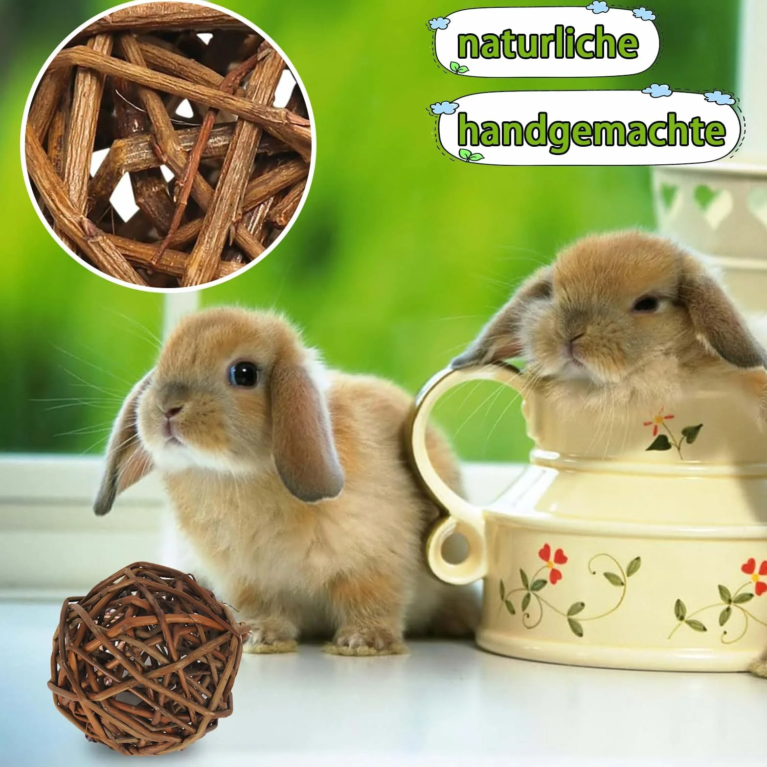 Jouet Lapin 9 Pièces Boules à Mâcher Naturel pour Petits Animaux Lapins Cobayes Hamsters (6cm)