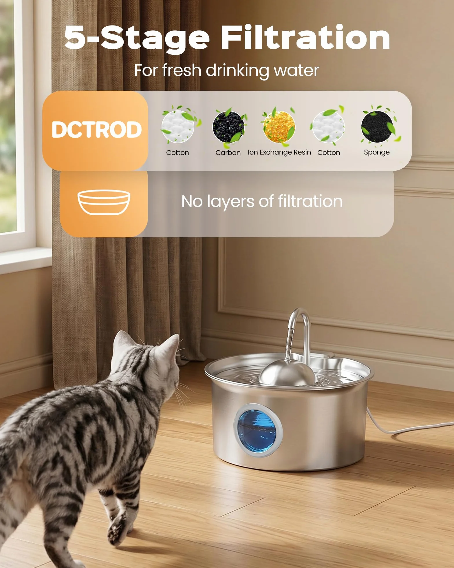 Fontaine à Eau Chat Inox 2,6L Automatique Ultra Silencieux Acier Inoxydable