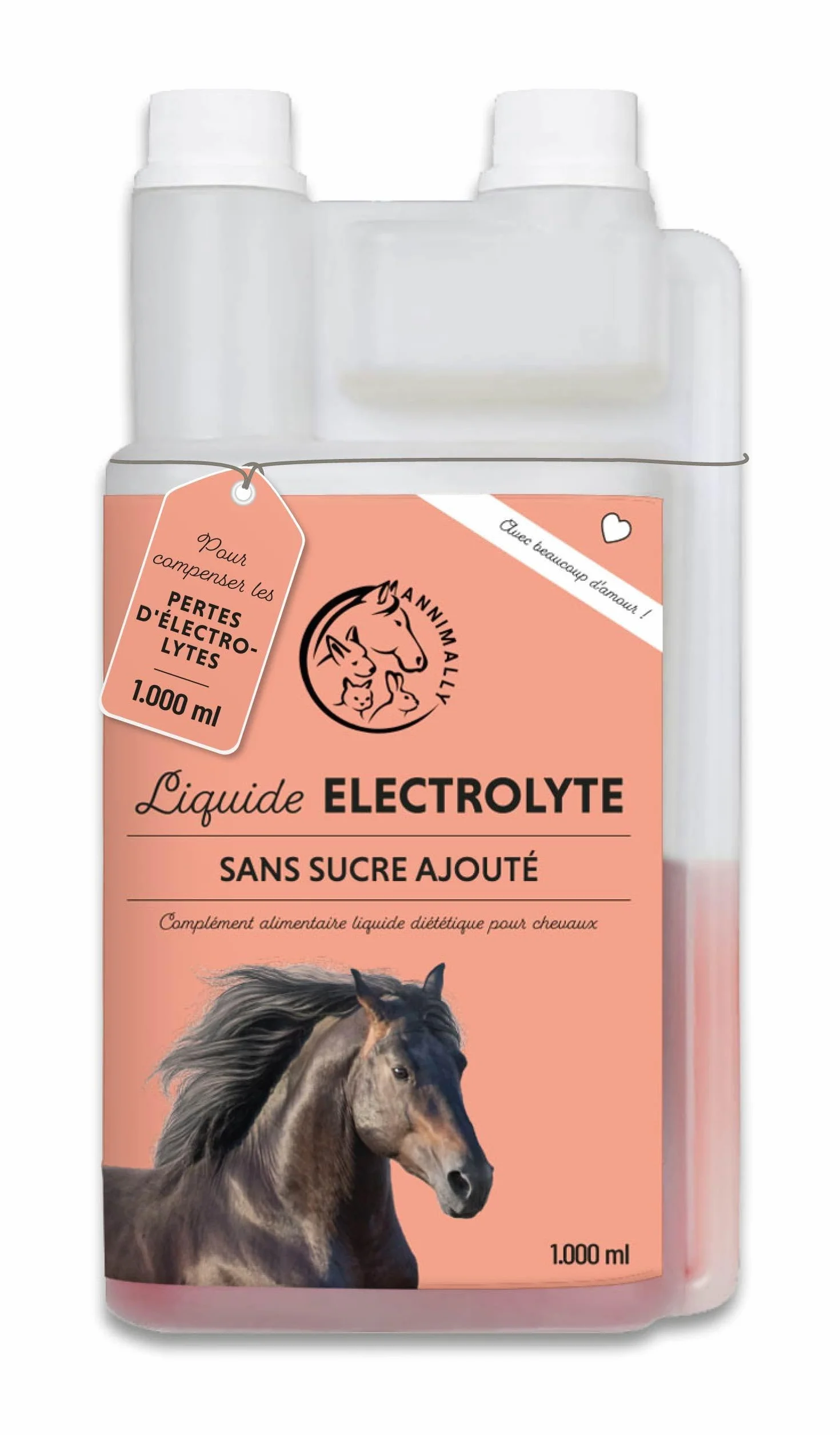 Annimally Électrolytes Liquides pour Chevaux 1000ml Sodium Potassium Acerola Calcium Magnésium Vitamine B sans Sucre