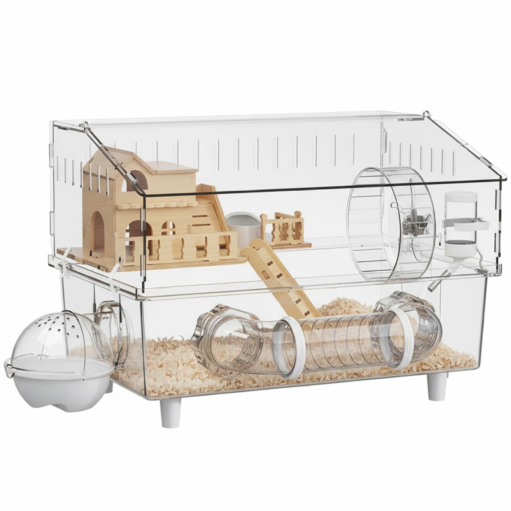 Cage à Hamster, Habitat spacieux en Acrylique Transparent avec loft en Bois, Conception Anti-évasion pour Hamsters et Souris, Cage à Souris