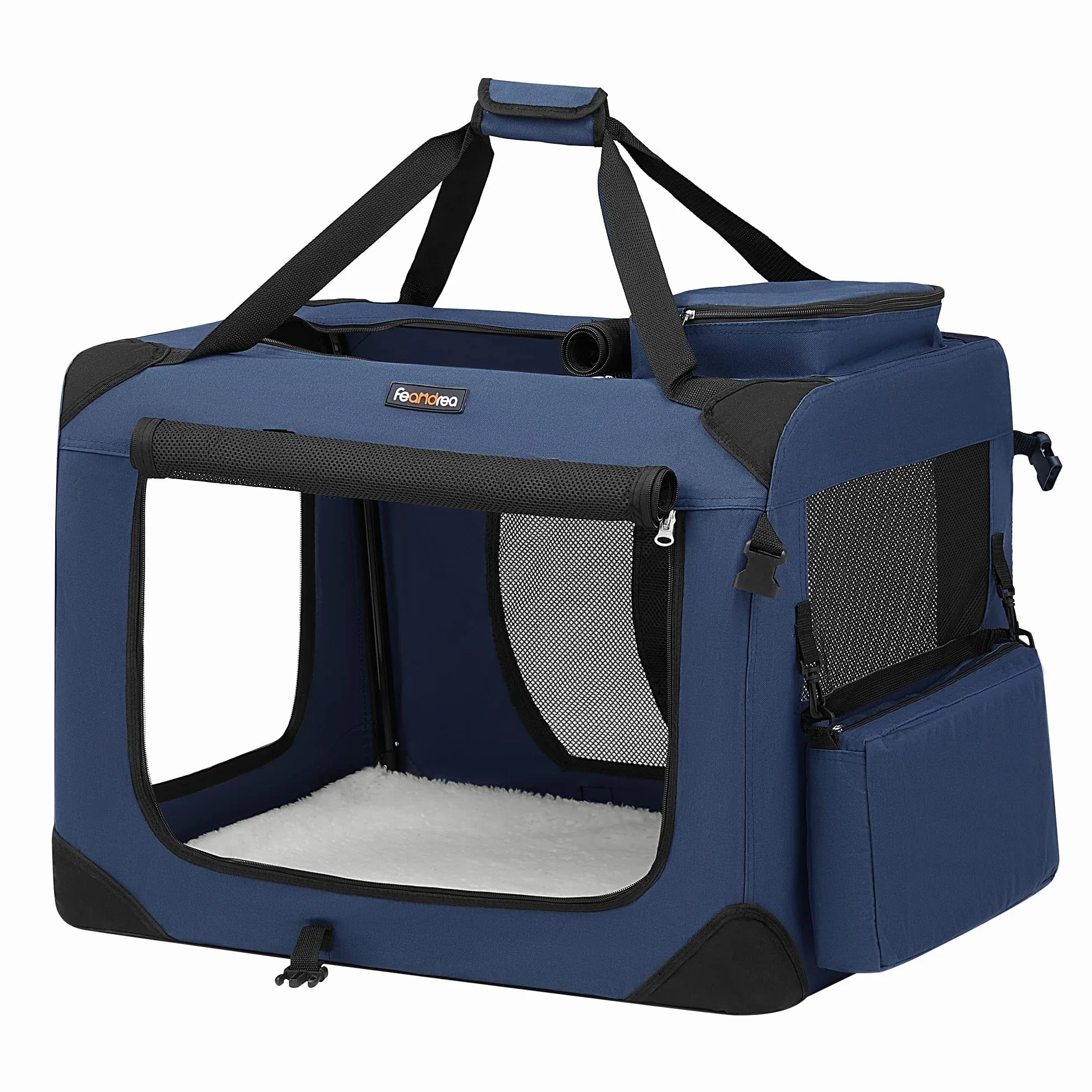 Feandrea Sac Transport Chat Chien Caisse Pliable Animaux de Companie Taille L Tissu Oxford Filet Respirant Portable Cadre Métal Poignées Pochettes 70 x 52 x 52 cm Bleu Foncé