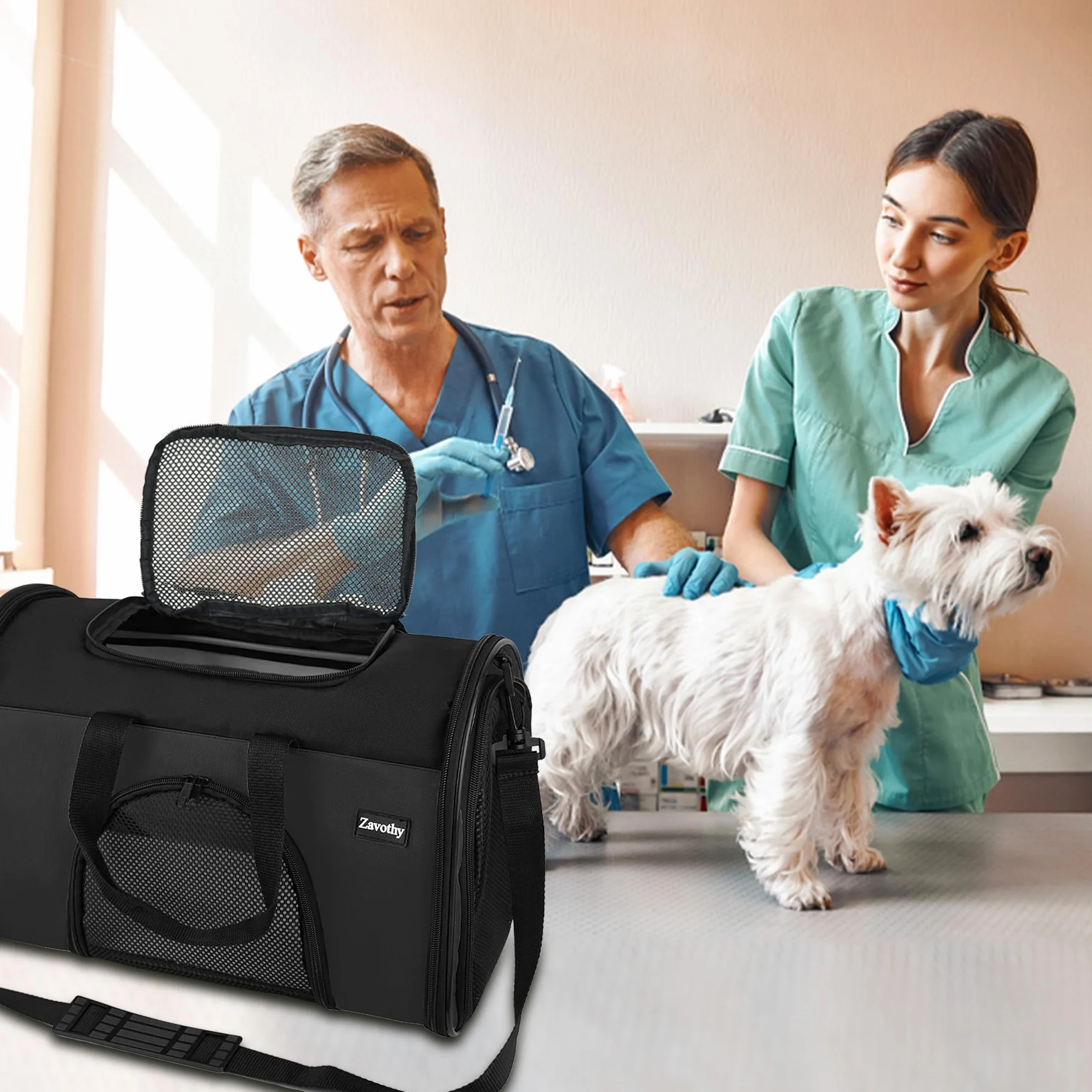 Sac de transport pour chats et chiens respirant pliable avec bandoulière réglable matelas en peluche amovible noir S