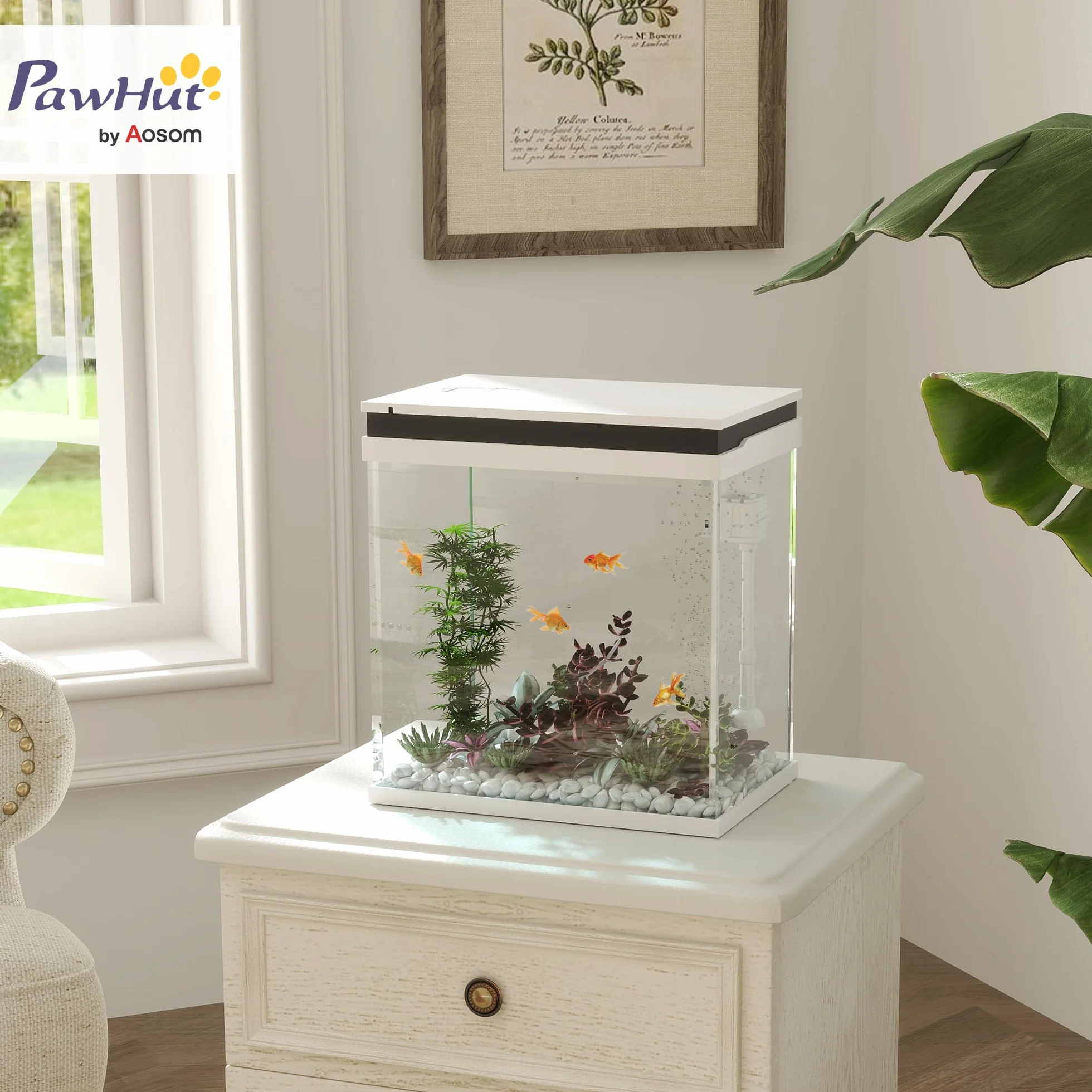 PawHut Petit Aquarium Complet 14L en Verre avec Filtration LED et Pompe à Eau