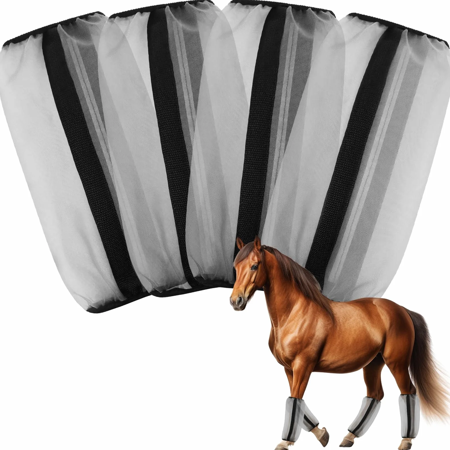 BINYI Guêtres anti-mouches pour chevaux Lot de 4 - Rafraîchissantes Respirantes Maille fine