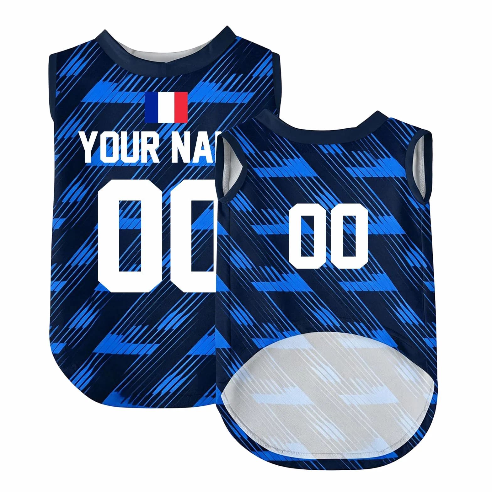 Maillot Coupe du Monde 2026 Personnalisé pour Chien Chat, Maillot de Foot France, Col V, avec Nom et Numéro, Tricolore