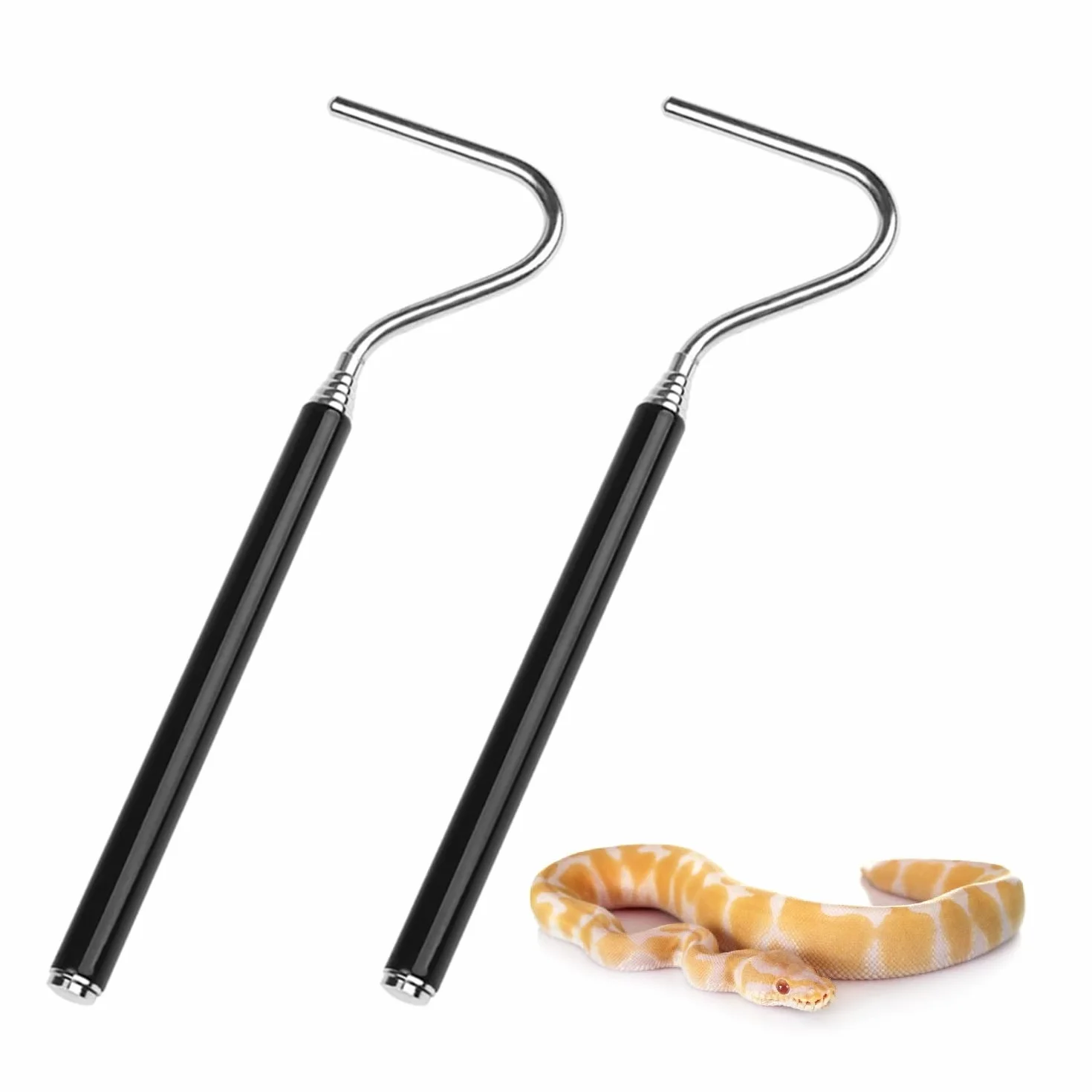 Lot de 2 crochets rétractables en acier inoxydable pour attraper les serpents