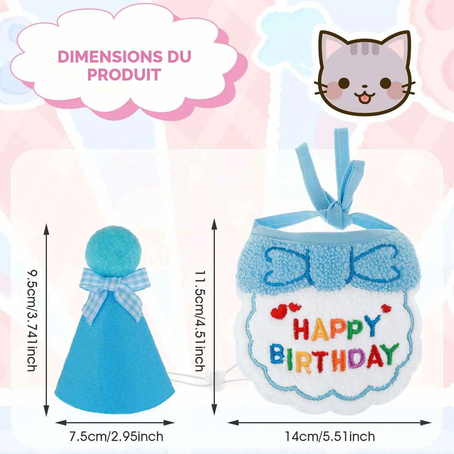 Bonnet d'anniversaire Brodé pour Petits Chiens et Chats - Bandana Animal de Compagnie - Accessoire de Fête Chiot