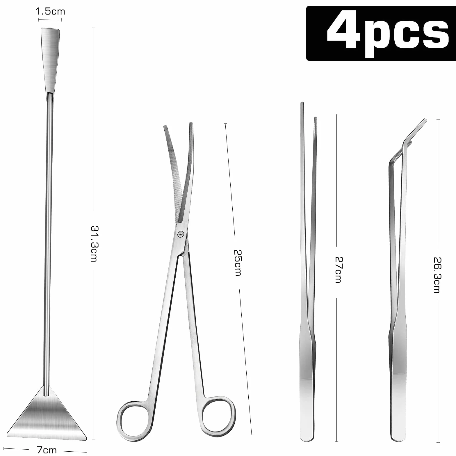 Ensemble d'outils d'aquarium 4 en 1 pinces longues ciseaux spatule kit de nettoyage et de démarrage pour plantes aquatiques argent