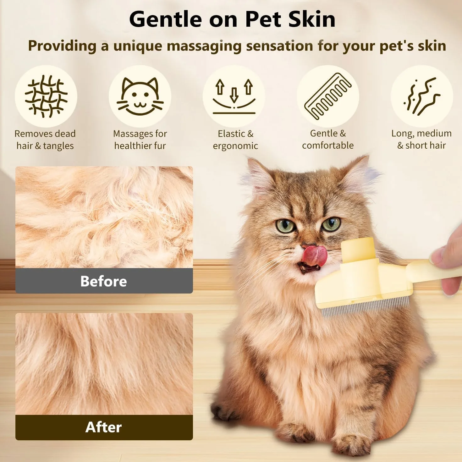 Brosse Chat Poil Long Peigne Toilettage Autonettoyant avec Bouton D'Épilation pour Chat et Chien 2 Pièces