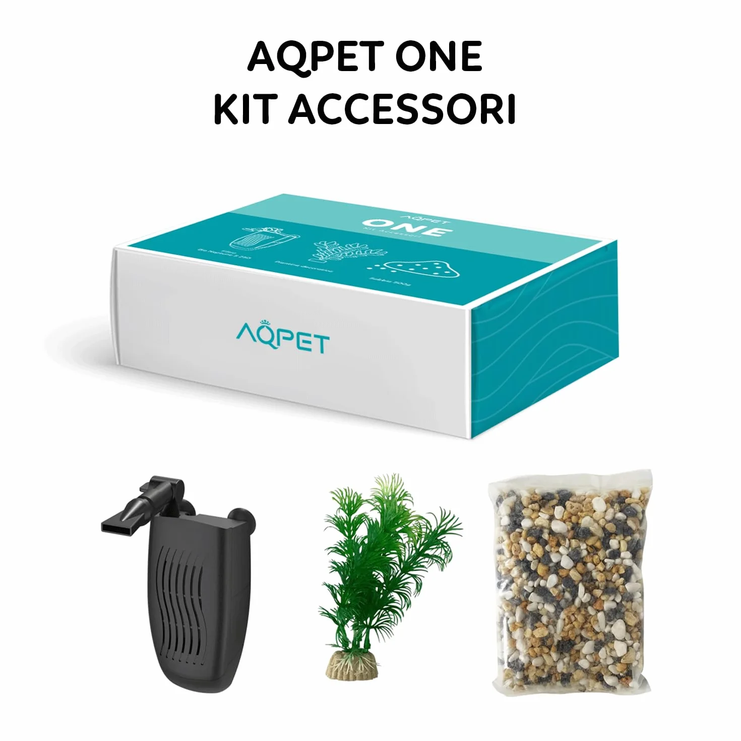 AQPET One Mini Aquarium en Verre Noir 20 litres - Aquarium Complet avec Filtre intérieur, Sable, Plante décorative et Fond - 36 x 22 x 26 cm
