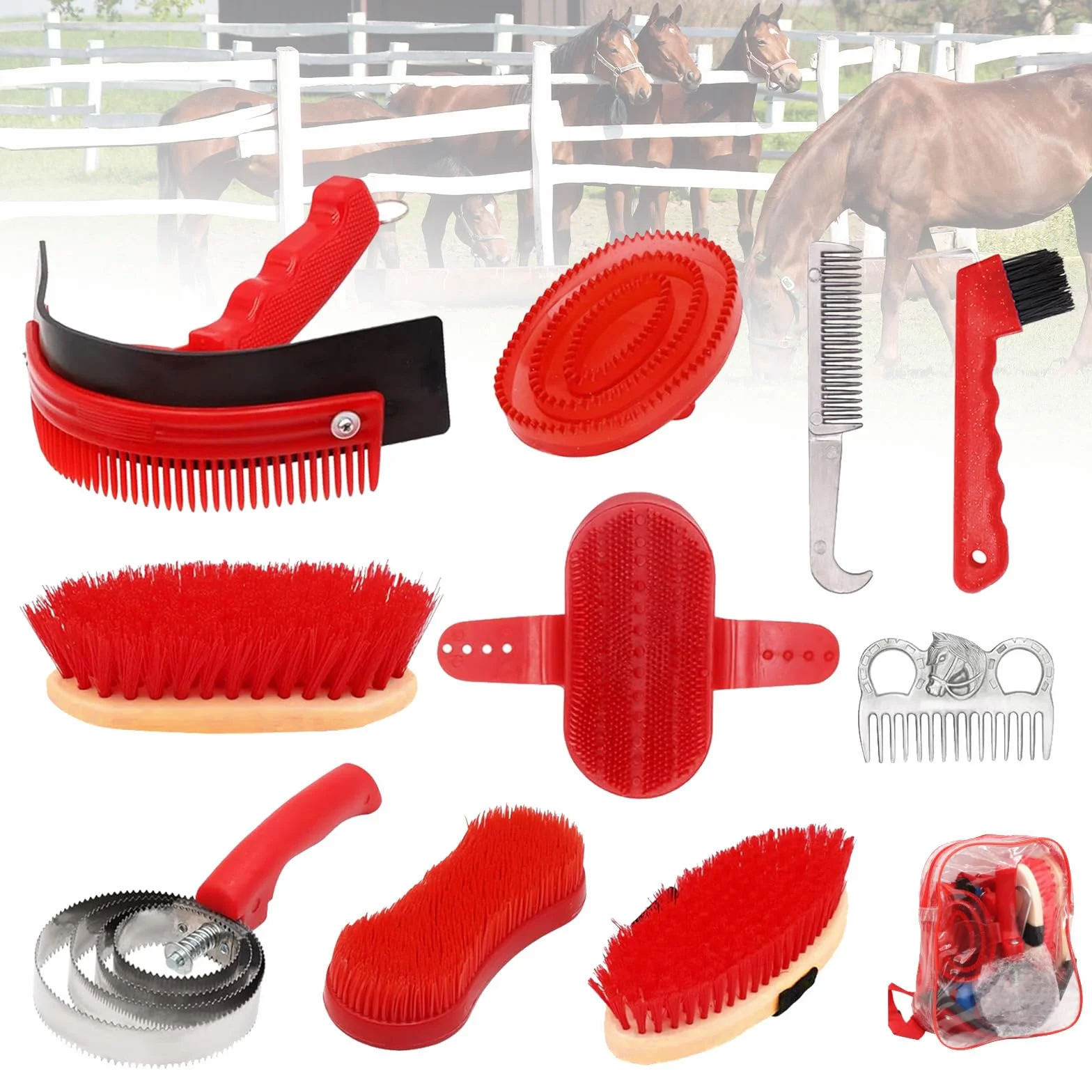 Brosses Pour Chevaux 10 Pièces Ensemble De Soins De Toilettage Nettoyage Brosse Équestre Accessoires Massage