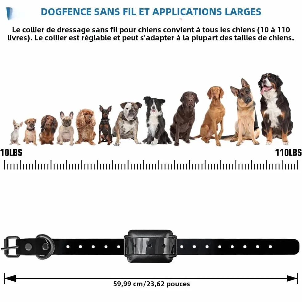 Clôture Électronique Sans Fil pour Animaux de Compagnie Anti-Fugue et Stop Barker pour 2 Chiens