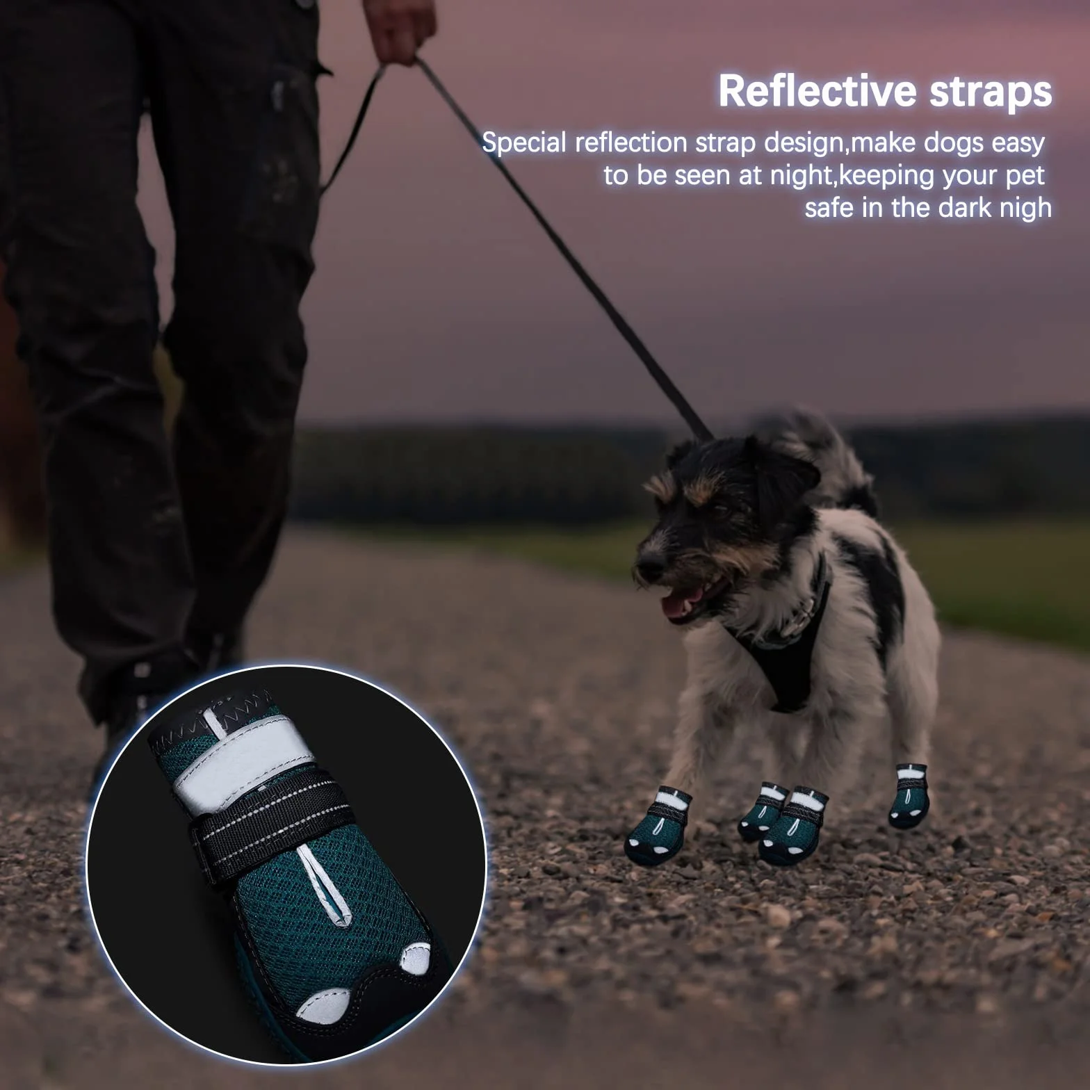 Bottes de Protection pour Chien 4 pcs Chaussures Respirantes avec Sangles Réfléchissantes et Semelle Antidérapante