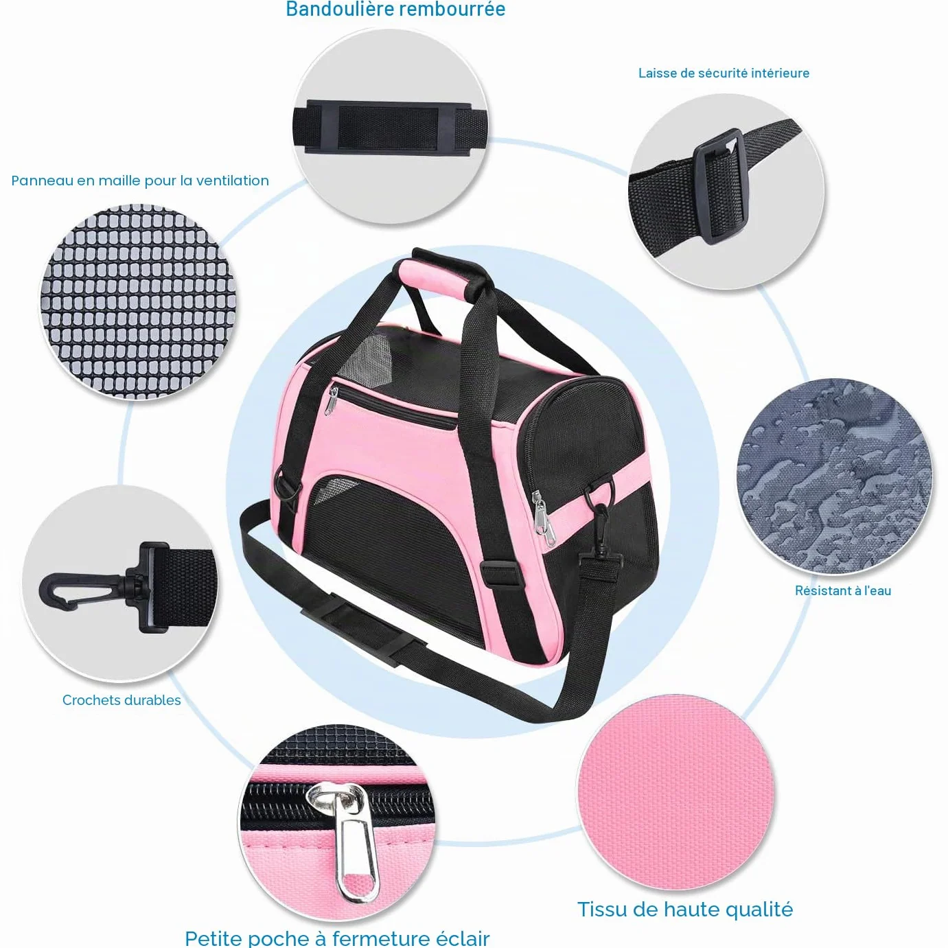 Transporteur Animaux Compagnie Chat Chien Côté Souple Pliable Rose 47x27x28 cm 5 kg