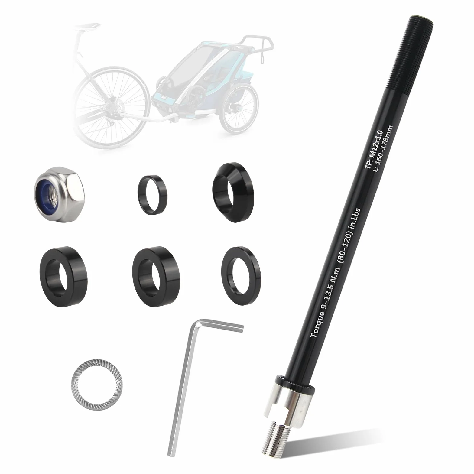 Adaptateur M12 pour Remorque de Vélo Axe 160-178mm Longueur Tige Réglable