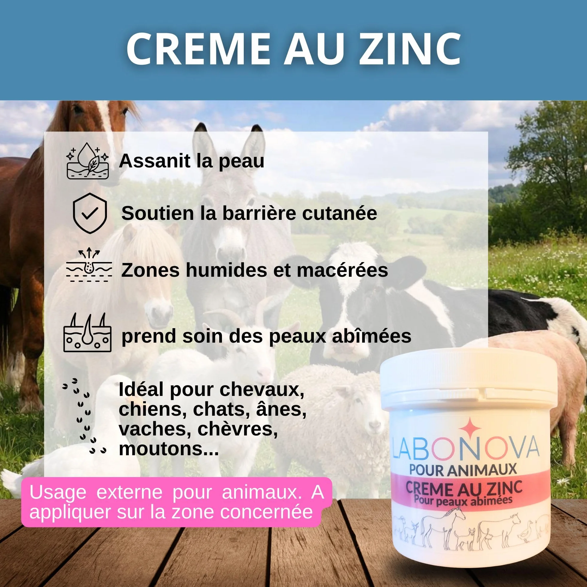 Crème au Zinc pour Animaux 200 mL - Peaux abimées - Protection de la peau - Chevaux, ânes, chiens, chèvres, moutons