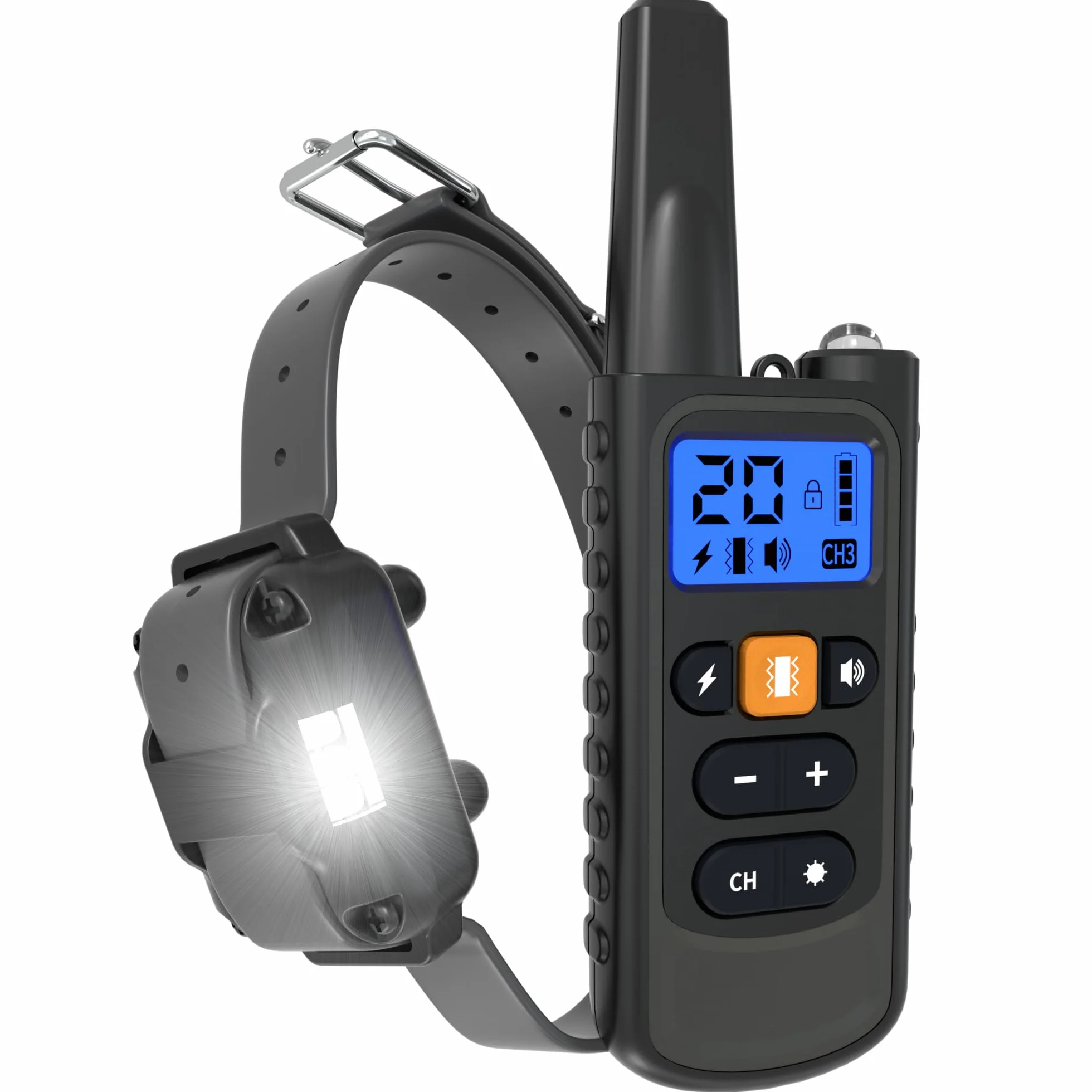 Collier de Dressage pour Chiens Rechargeable Meloive, Portée 3000m, Mode Vibration Son Choc Statique Lumière, IPX67 Résistant à l'Eau