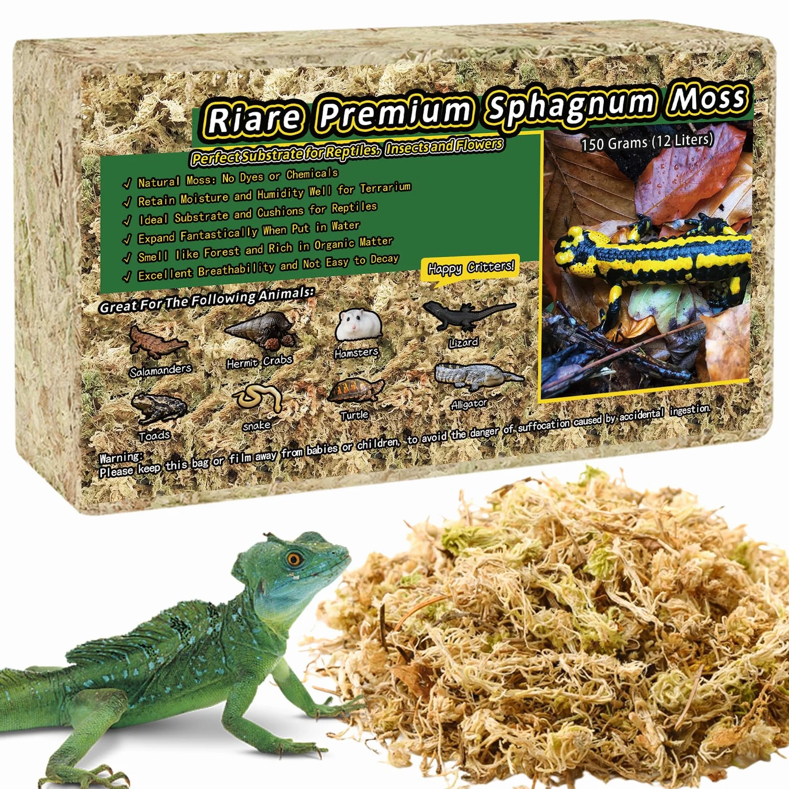 Riare Mousse de Sphaigne pour Reptiles Naturelle Séchée, Litière en Tourbe (150g)