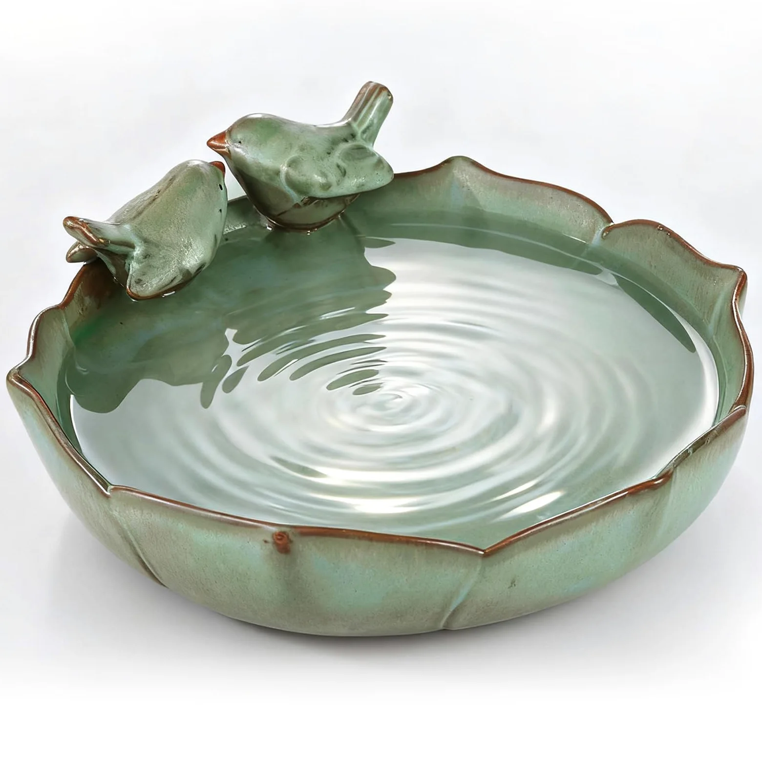 Baignoire pour oiseaux en céramique pour l'extérieur – 24,9 cm – Bol de bain pour oiseaux vert robuste uniquement, mangeoires à oiseaux au sol et gamelle d'eau pour oiseaux, jardin, patio