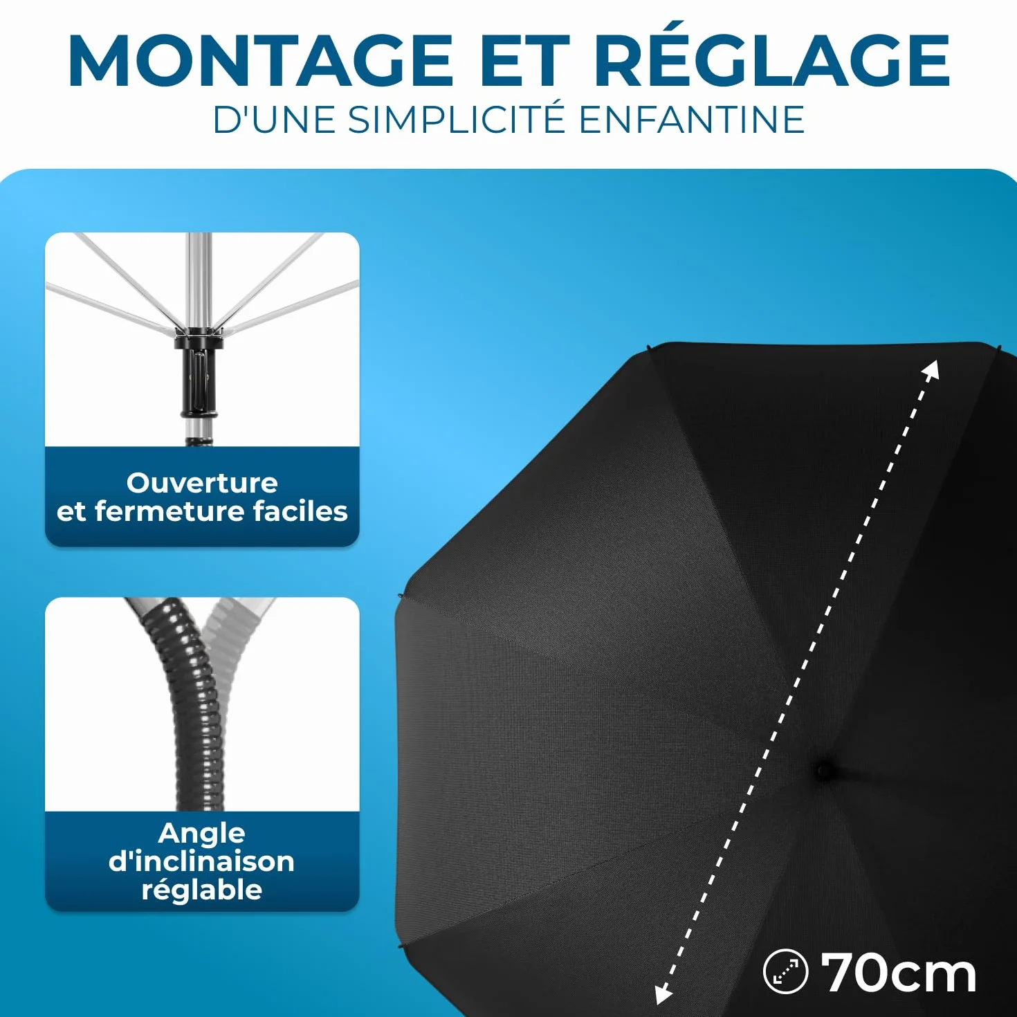STYNGARD Parasol Poussette UV 50+ 70 cm ROME