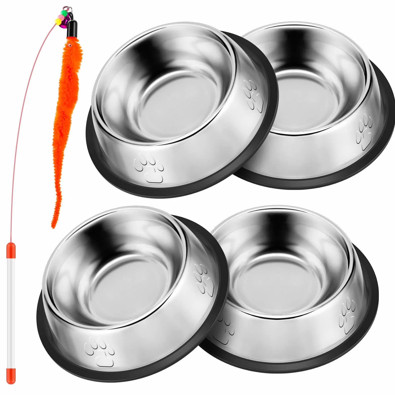 Gamelle pour Chat INOX 4 Pièces avec Jouet Bol Eau Chat