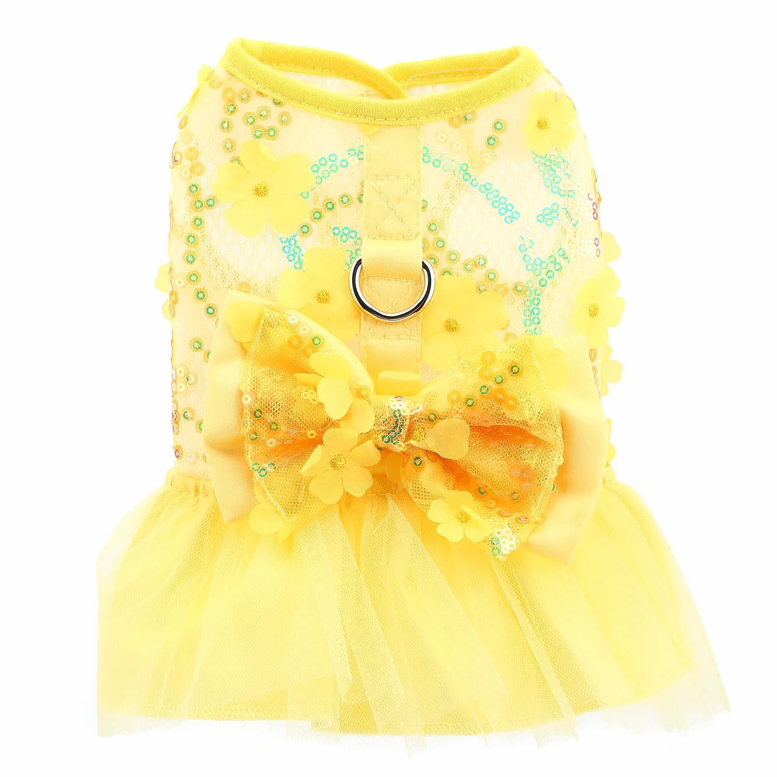 Robe tutu princesse avec nœud jupe maille paillettes chihuahua taille XL jaune