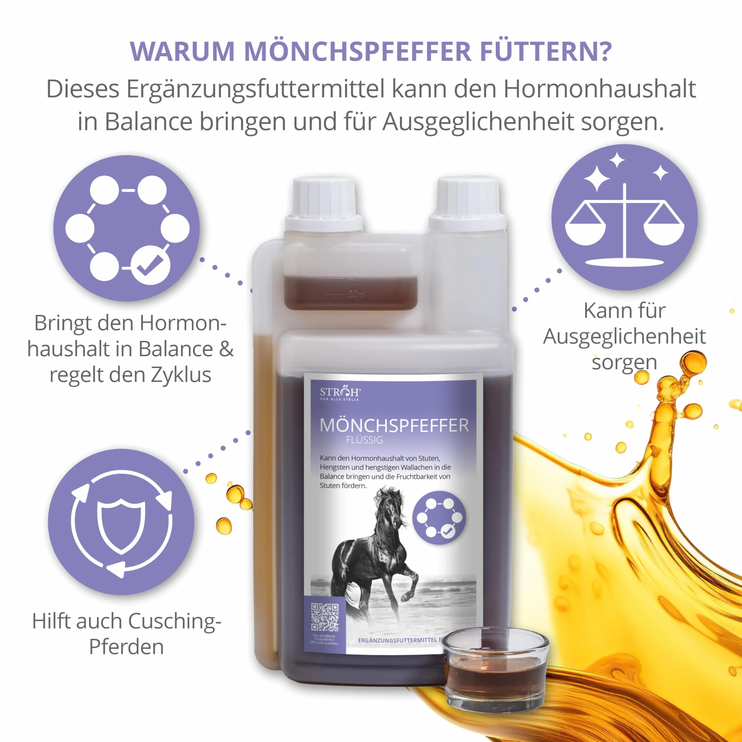 STRÖH Poivre moine pour chevaux 1 l flacon doseur équilibre hormonal juments étalons