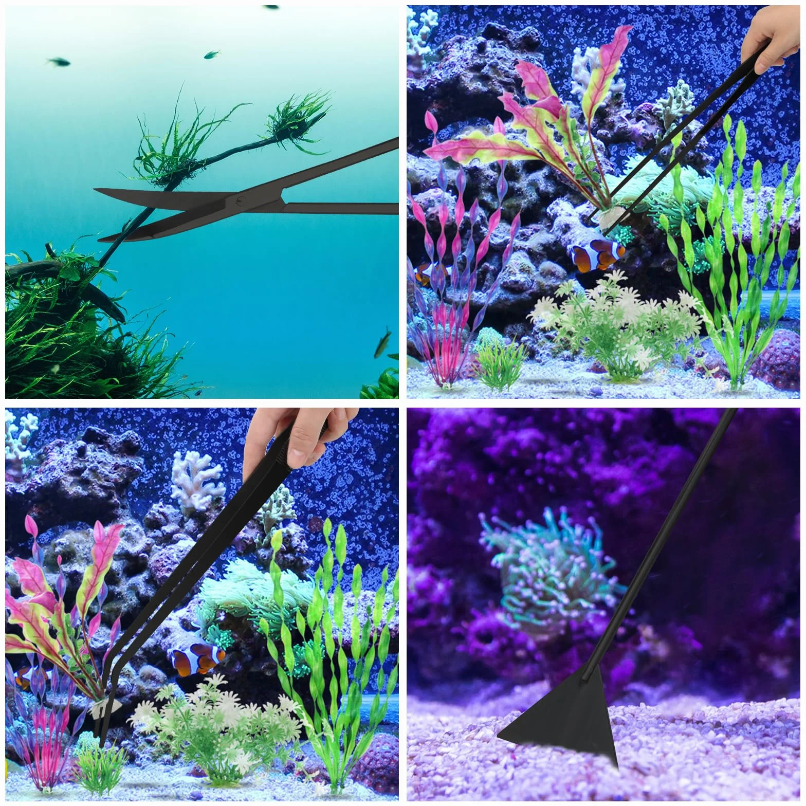 Kit d'aquarium extra long 38 cm 6 en 1 acier inoxydable outil aquascaping pince épiler ciseaux spatule nettoyage