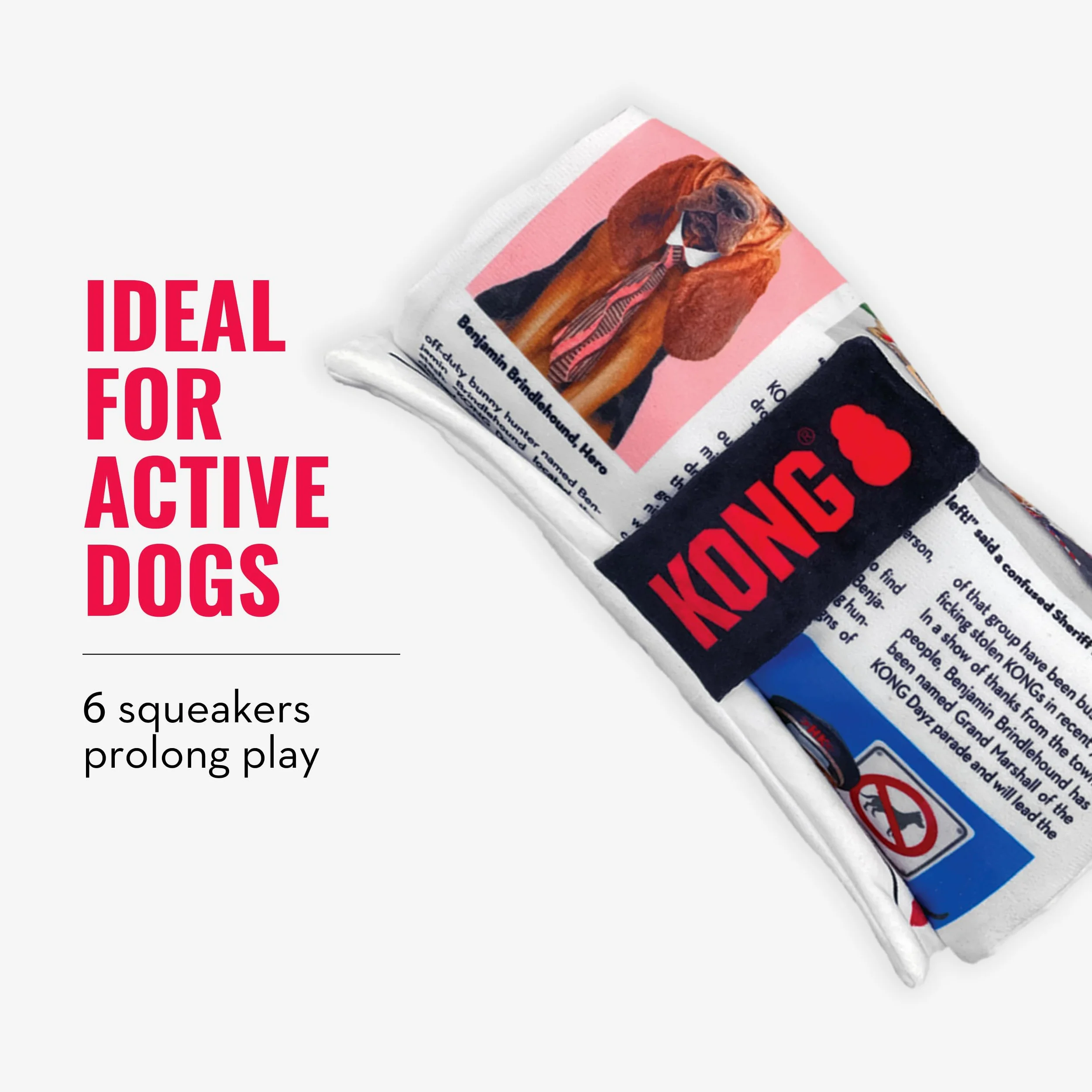 Kong Rouleau de Journal Quotidien XL 90 cm de Long avec 6 couineurs