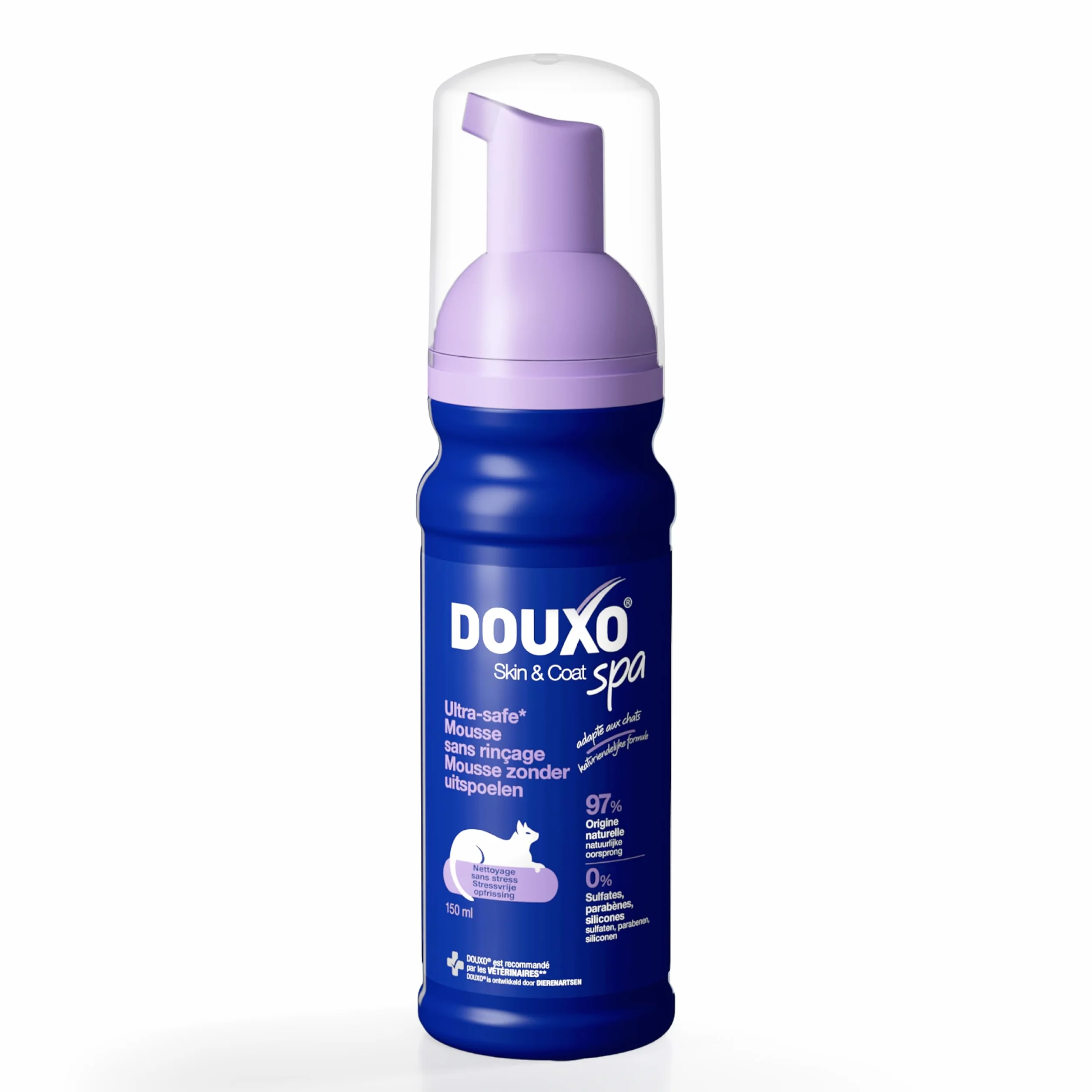 DOUXO Skin & Coat Spa Mousse sans rinçage pour Chat 150 ML nettoie rafraîchit Poil Doux Brillant