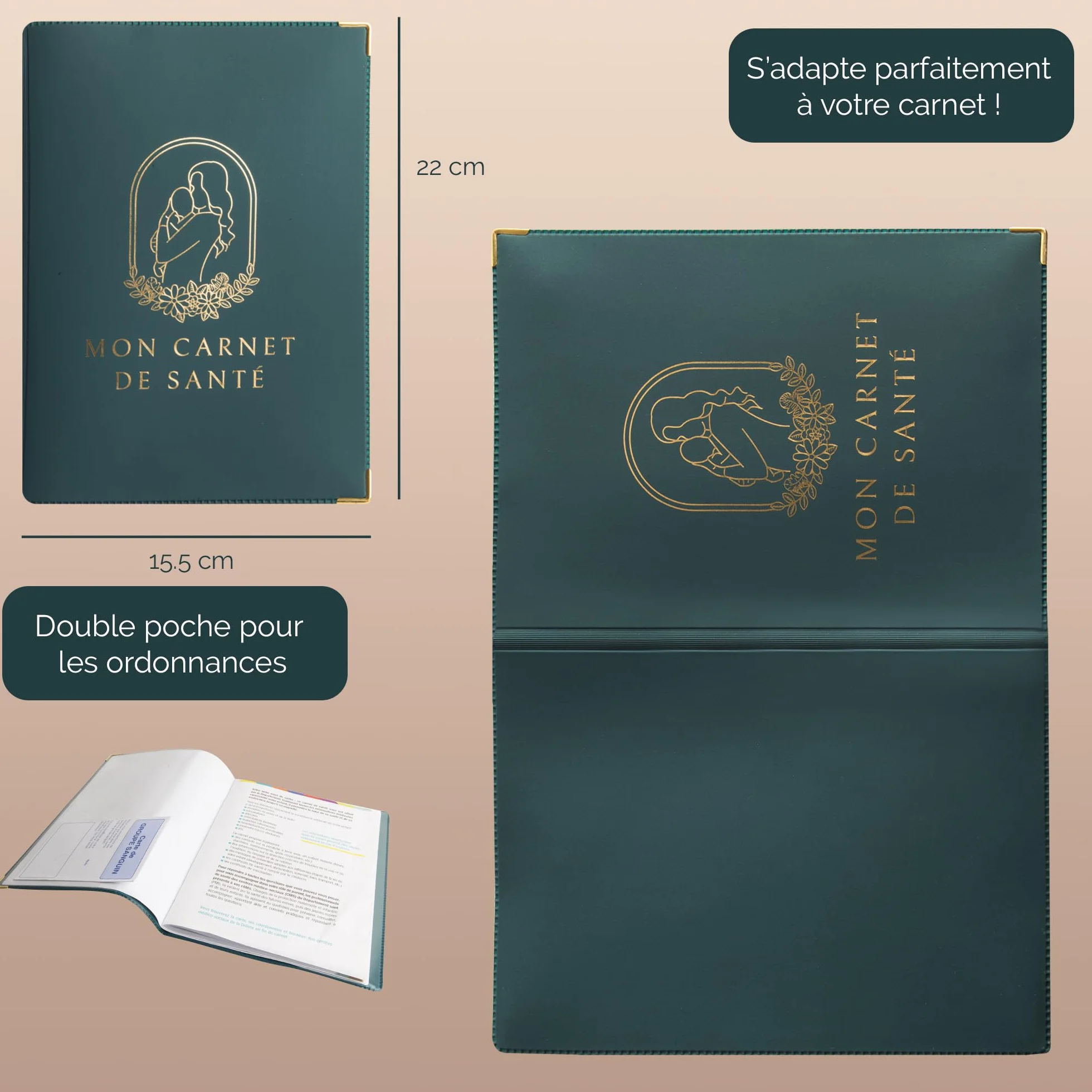 Protège Carnet de Santé Bébé PVC avec Double Poche pour Ordonnance - Fille ou Garçon