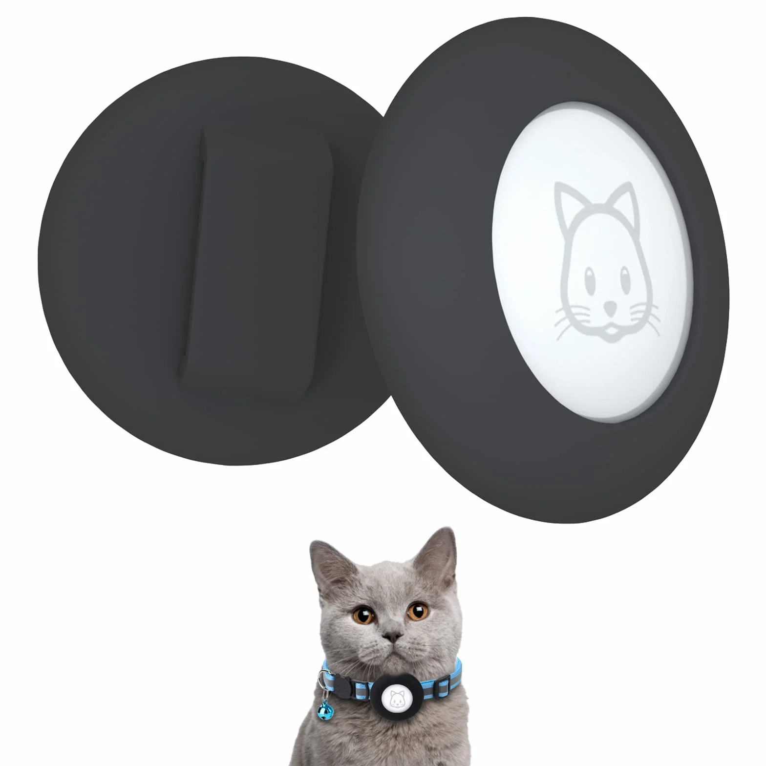 Lot de 2 Colliers de Protection étanches pour Chat Compatible avec Apple Airtag - Noir