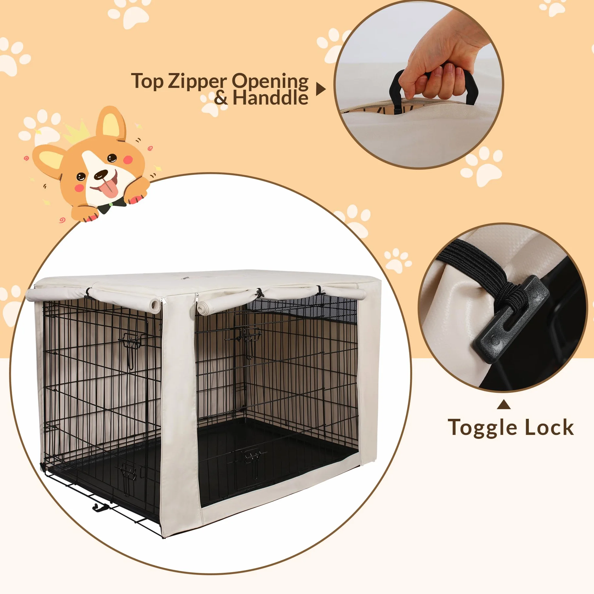 HiCaptain Housse de Cage en Polyester pour Chien 91,4 cm Brun Clair