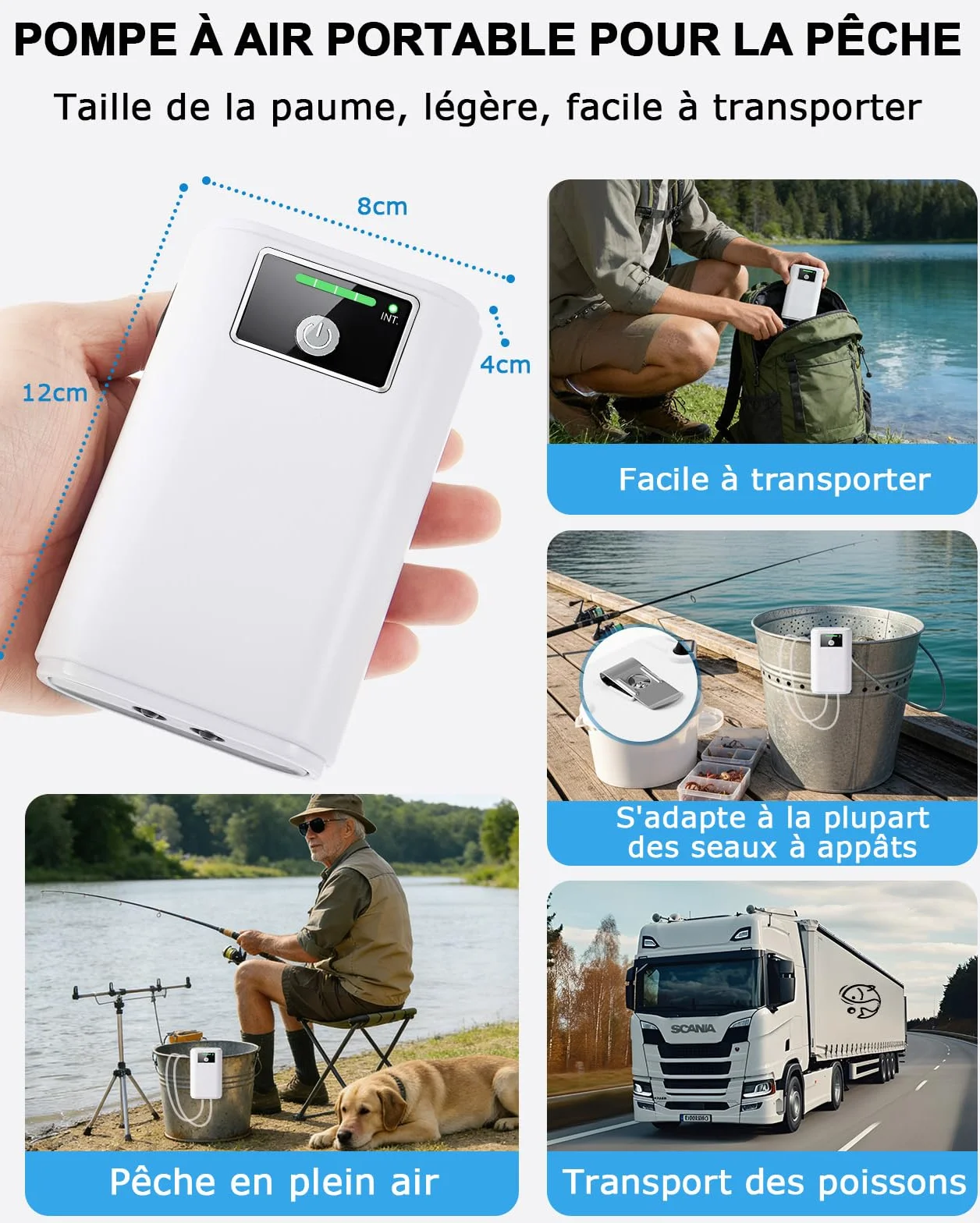 Pompe à air portable rechargeable USB pour aquarium, 2600 mAh, silencieuse, deux sorties
