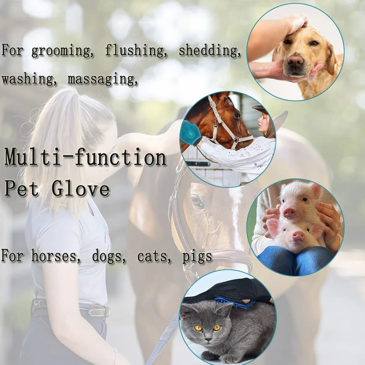 Gant de brosse multifonction pour cheval – Gant respirant pour enlever les poils de cheval pour chien et chat