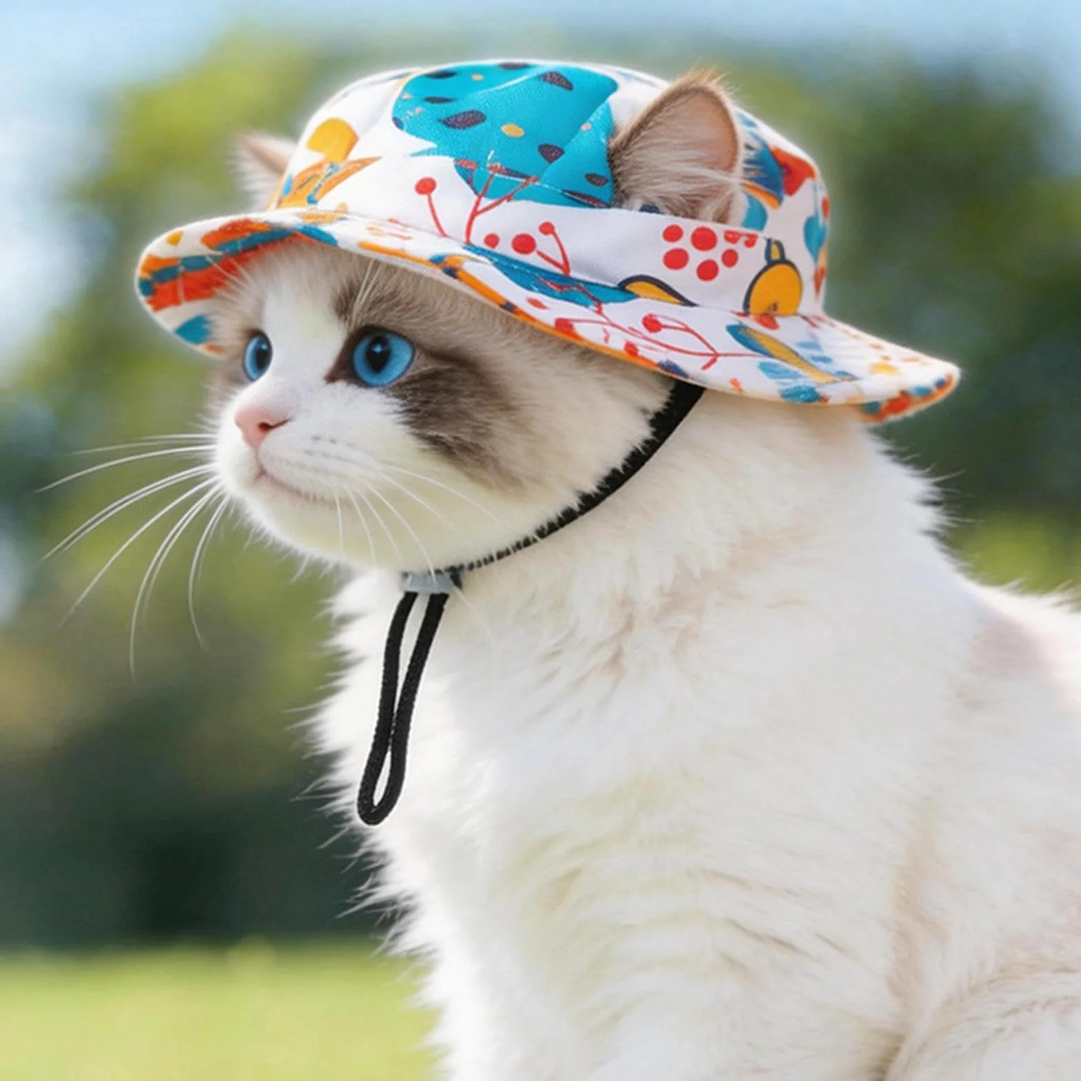 Chapeau d'Été pour Chat avec Jugulaire, Bord Rond, Trous pour Oreilles, Anti-UV