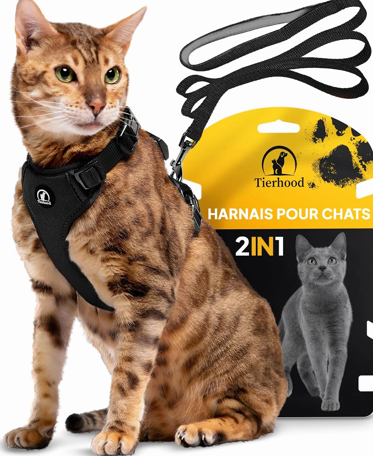 Tierhood Harnais pour Chat Anti-évasion Noir Taille S