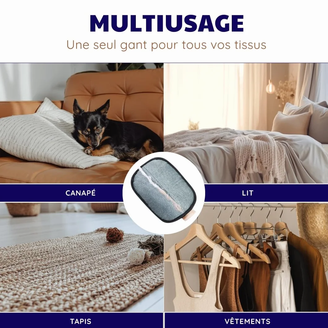 Gant Anti Poils Animaux électrostatique réutilisable Nettoyage Chien Chat