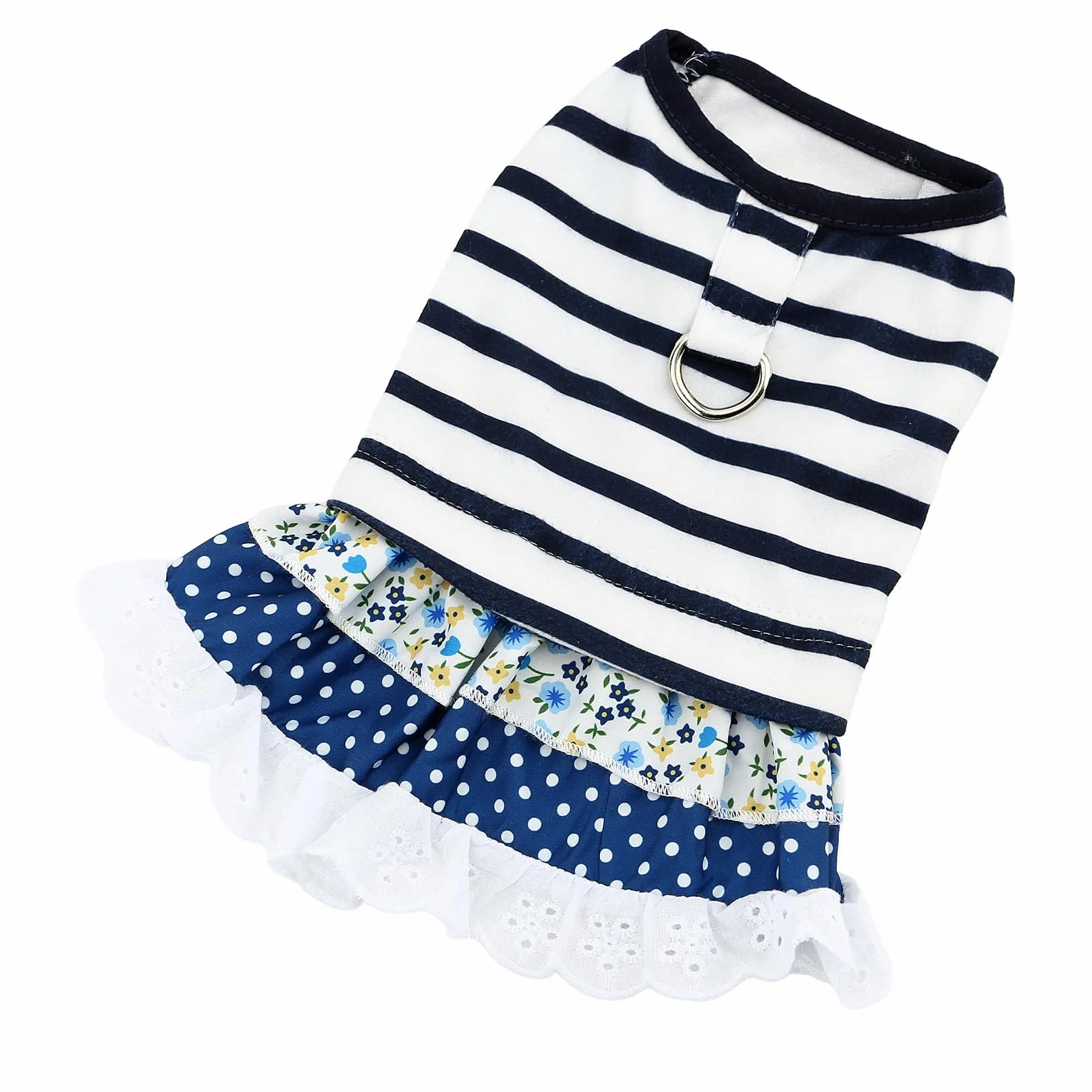 Robe rayures nautiques chien XL jupe dentelle florale pois anneau D yorkshire chihuahua printemps été