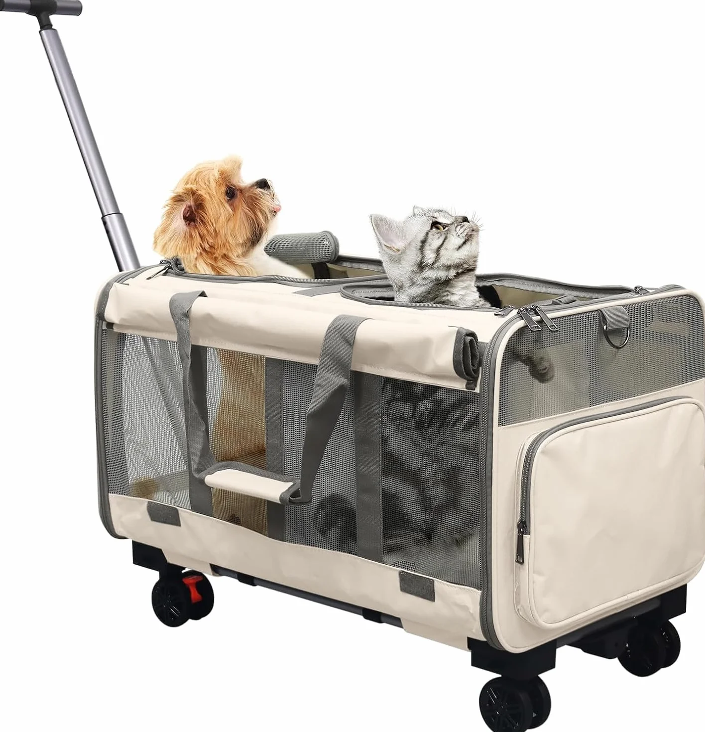 Grand sac de transport pour chats pliable sur roues 2-en-1 avec baguette magique