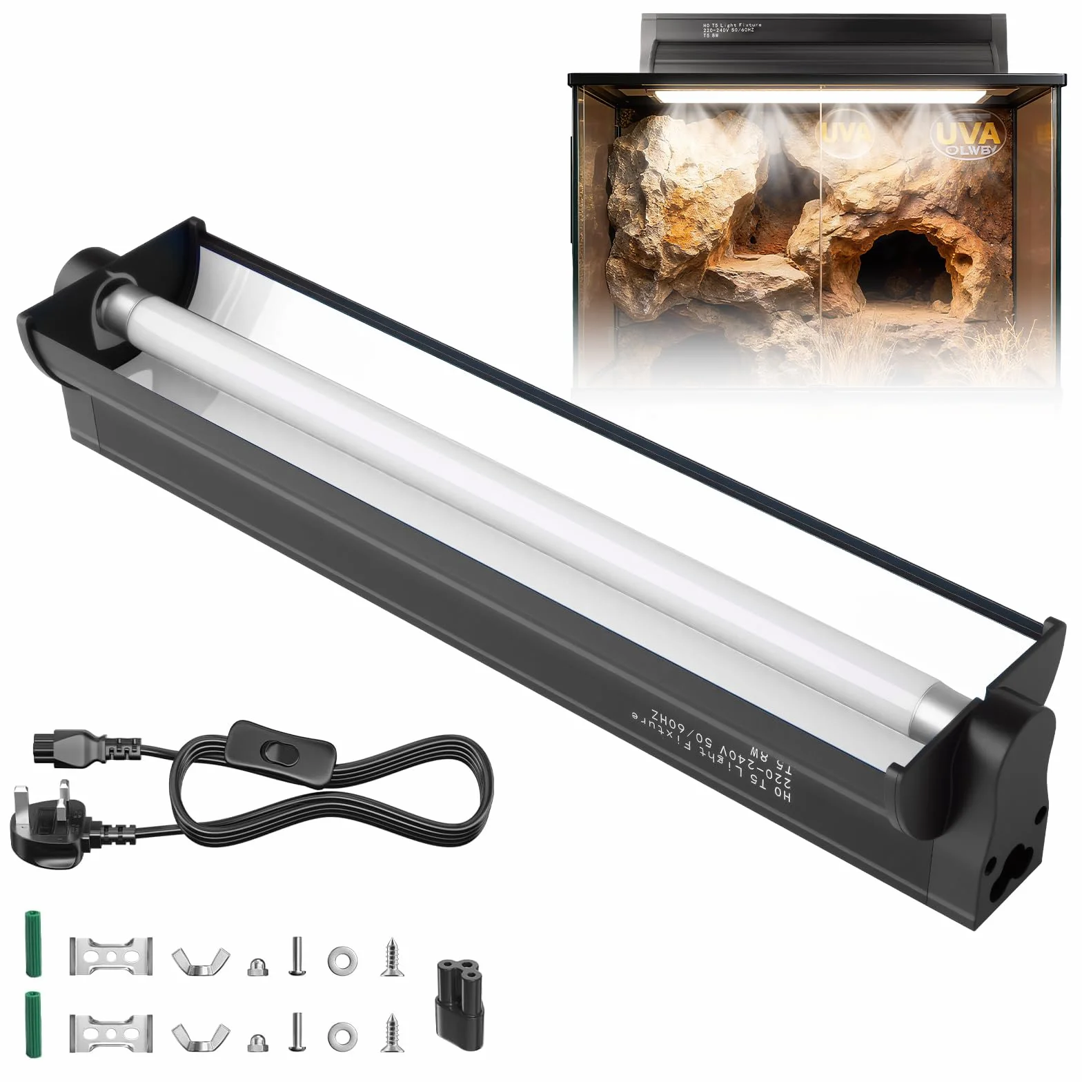 Kit d'éclairage UVB T5 8W 10.0 pour reptiles tropicaux et déserts