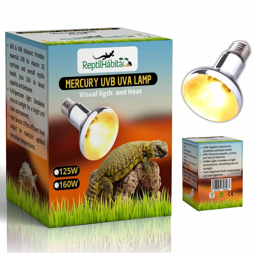 Lampe UVB UVA avec Chaleur pour Reptiles 80W – Lampe à Vapeur de Mercure Tout-en-Un pour Terrariums