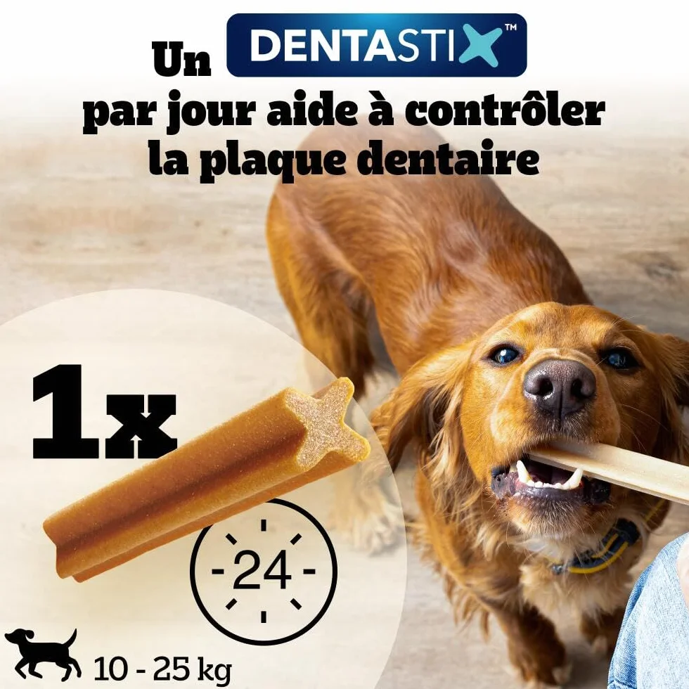 Pedigree DENTASTIX 56 Bâtonnets à Mâcher pour Chien Moyen 10-25kg, 8 Sachets de 7, Poulet et Bœuf, Détartrage Dentaire