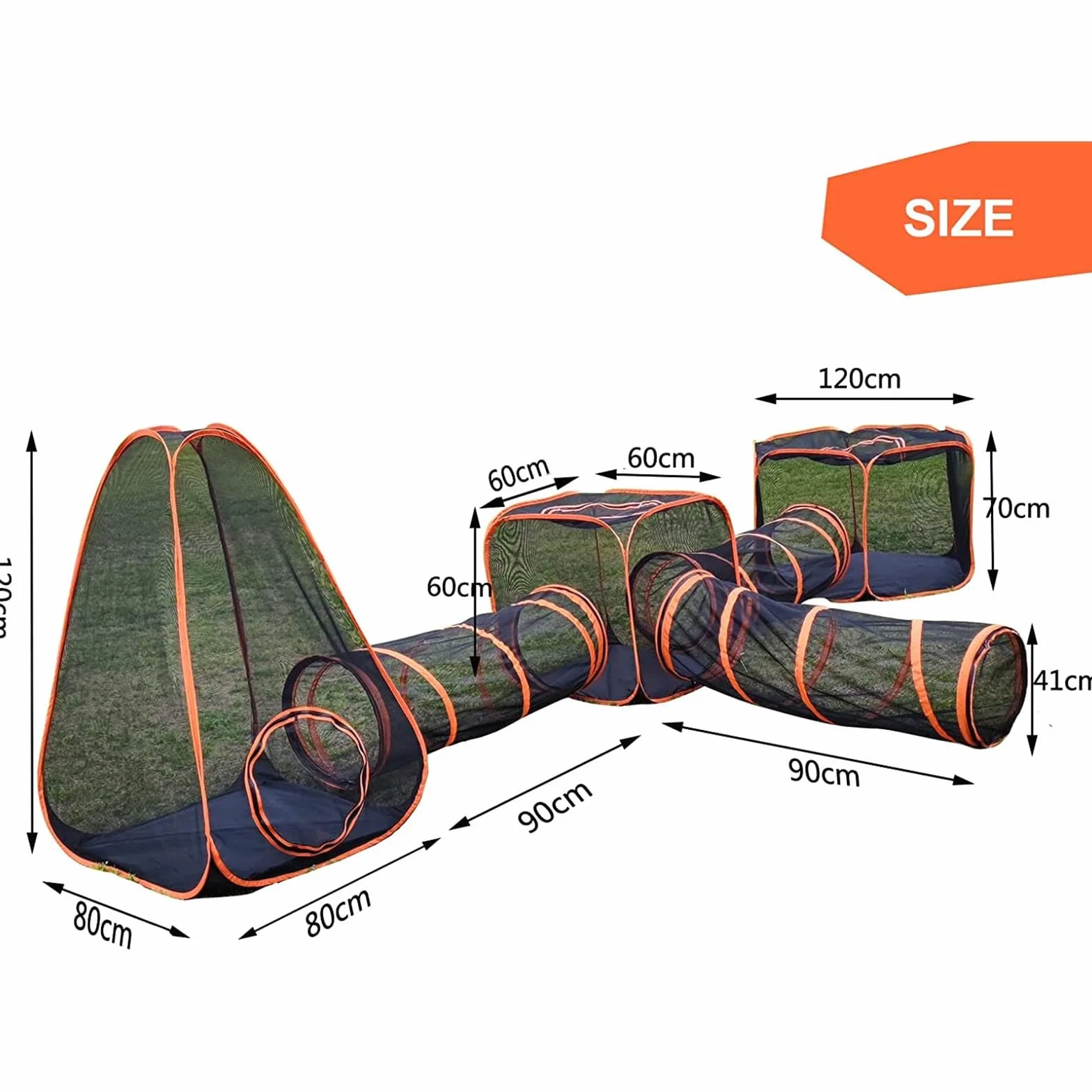 Enclos d'extérieur pour chat Tente portable 6 en 1 Parc tunnel intérieur extérieur pour chats lapins furets petits animaux