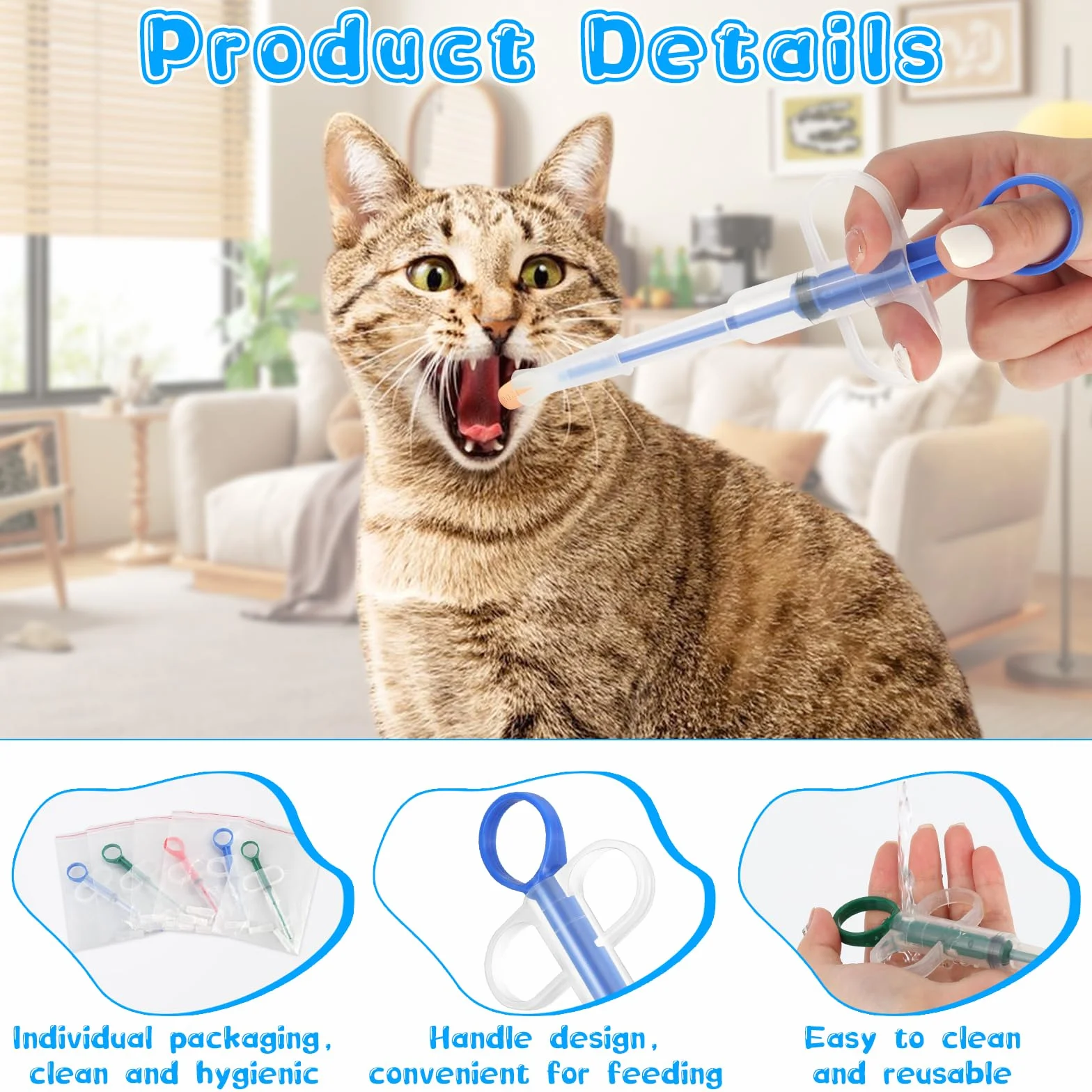 Lance Pilule Chat 5 Pièces, Pet Pill Dispenser, Distributeur de Médicaments avec Bouchon Silicone Alimentaire pour Chats, Petits Chiens et Lapins